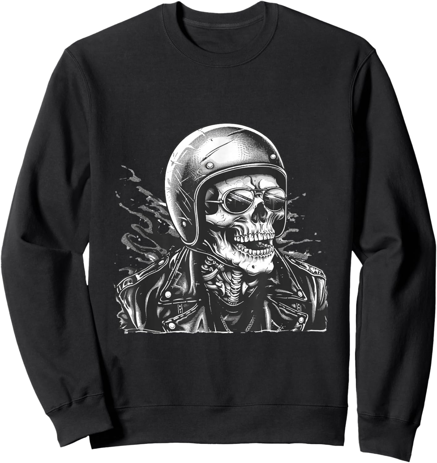 Skeleton Skull Biker Rocker Skull Punk Rock Sweatshirt - Sweatshirt | Black