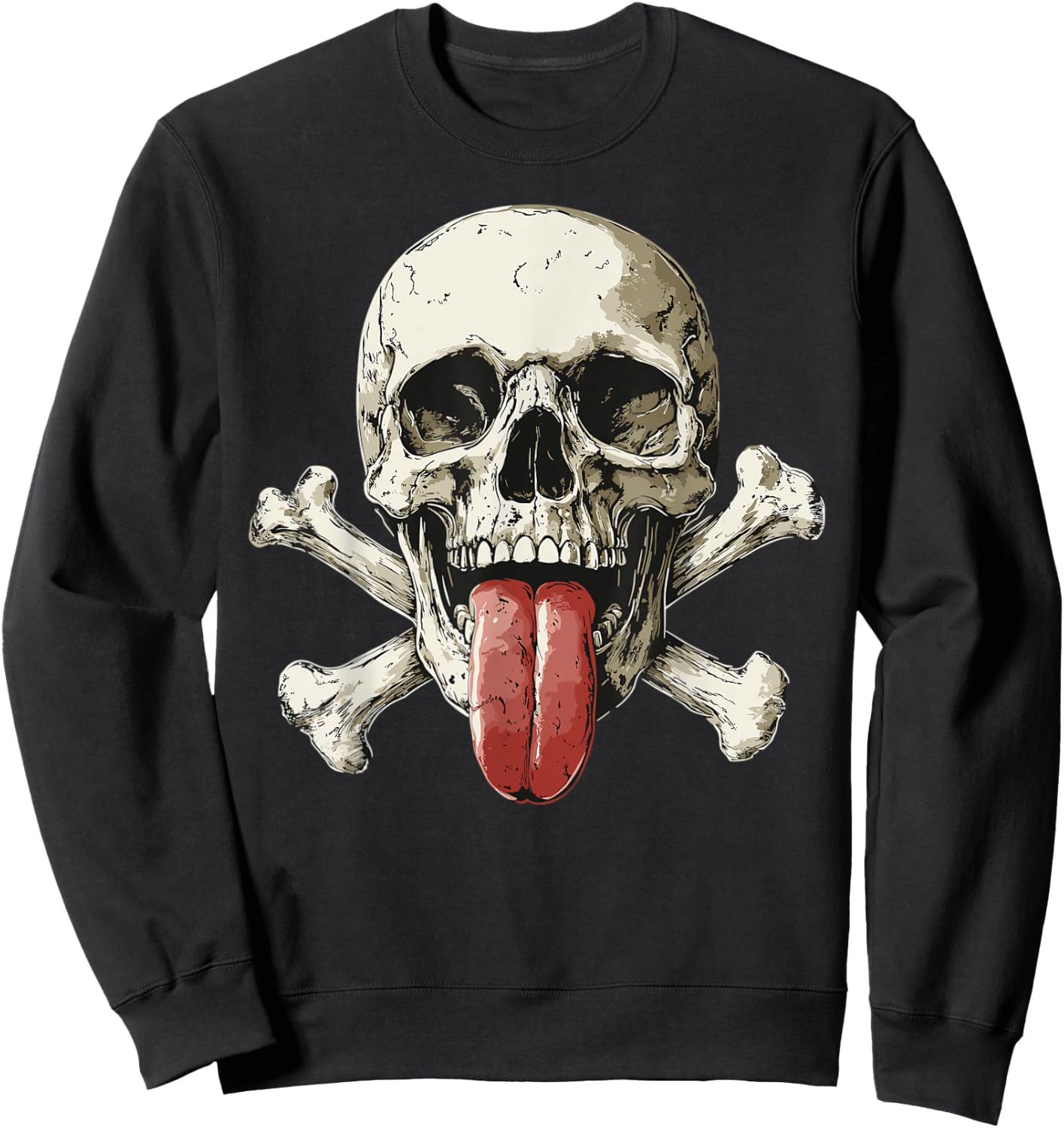Modern Skull, Tongue Out Pirate Skull , Black, S Sweatshirt - Sweatshirt | Black