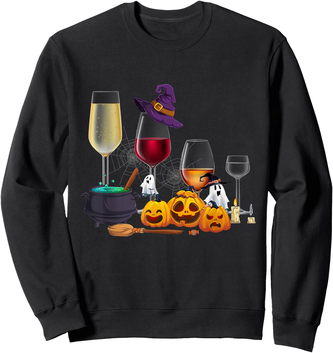 Funny Wine Glass Of Witchcraft Witch Happy Halloween Costume Sweatshirt - Sweatshirt | Black