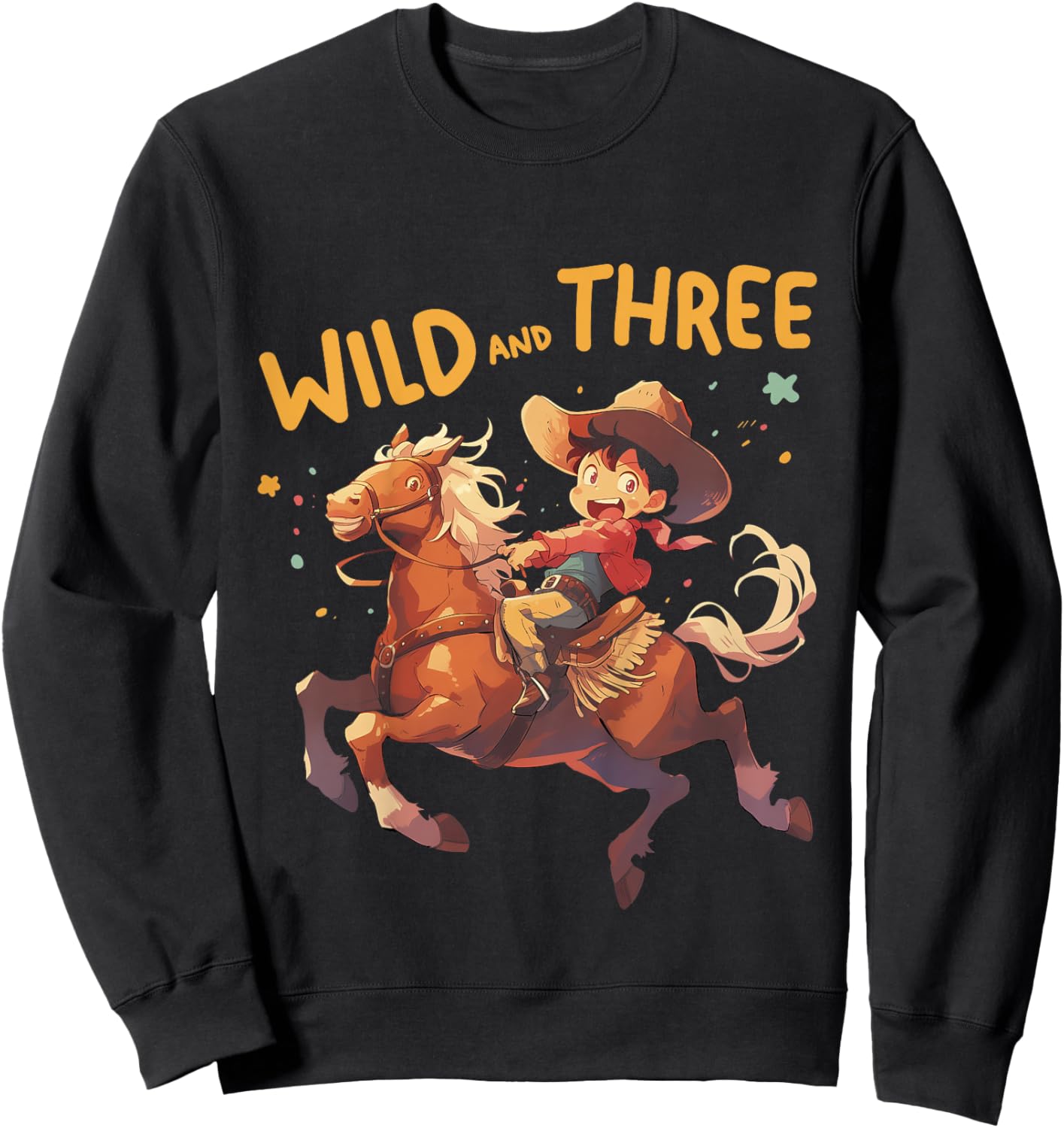 Kids 3rd Birthday Western Cute Little Cowboy Wild and Three Sweatshirt - Sweatshirt | Black