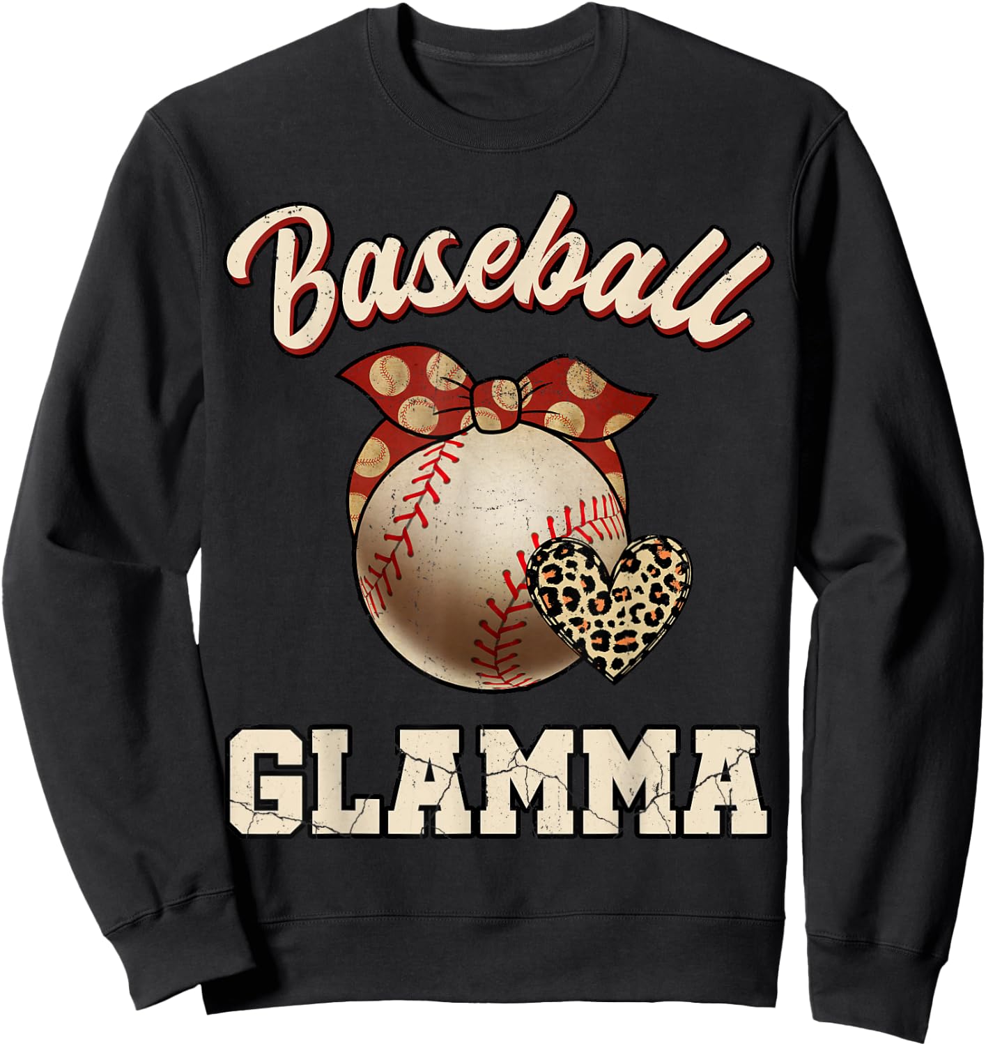Baseball Glamma Bandana Leopard Heart Fans Mother's Day Sweatshirt - Sweatshirt | Black