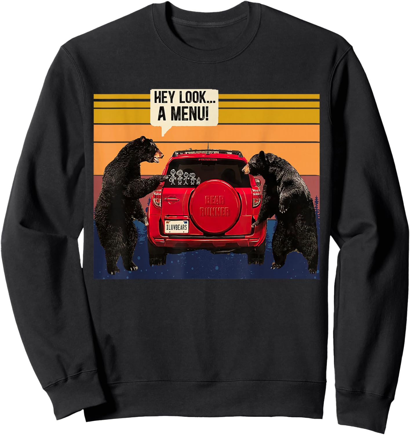 Hey Look A Menu Camping Camper, Retro Vintage Funny Bear Sweatshirt - Sweatshirt | Black
