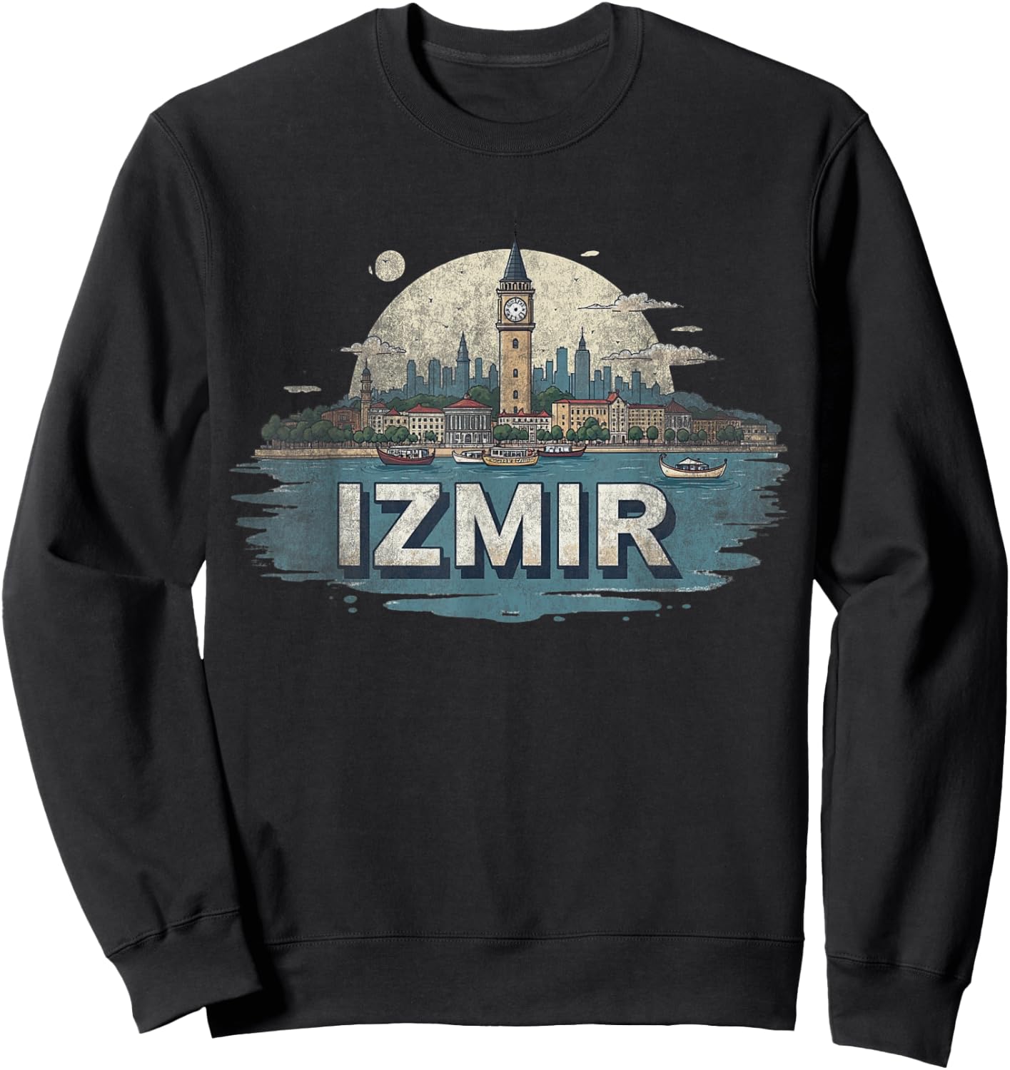 Retro Izmir Landscape Vintage Souvenir Sweatshirt - Sweatshirt | Black