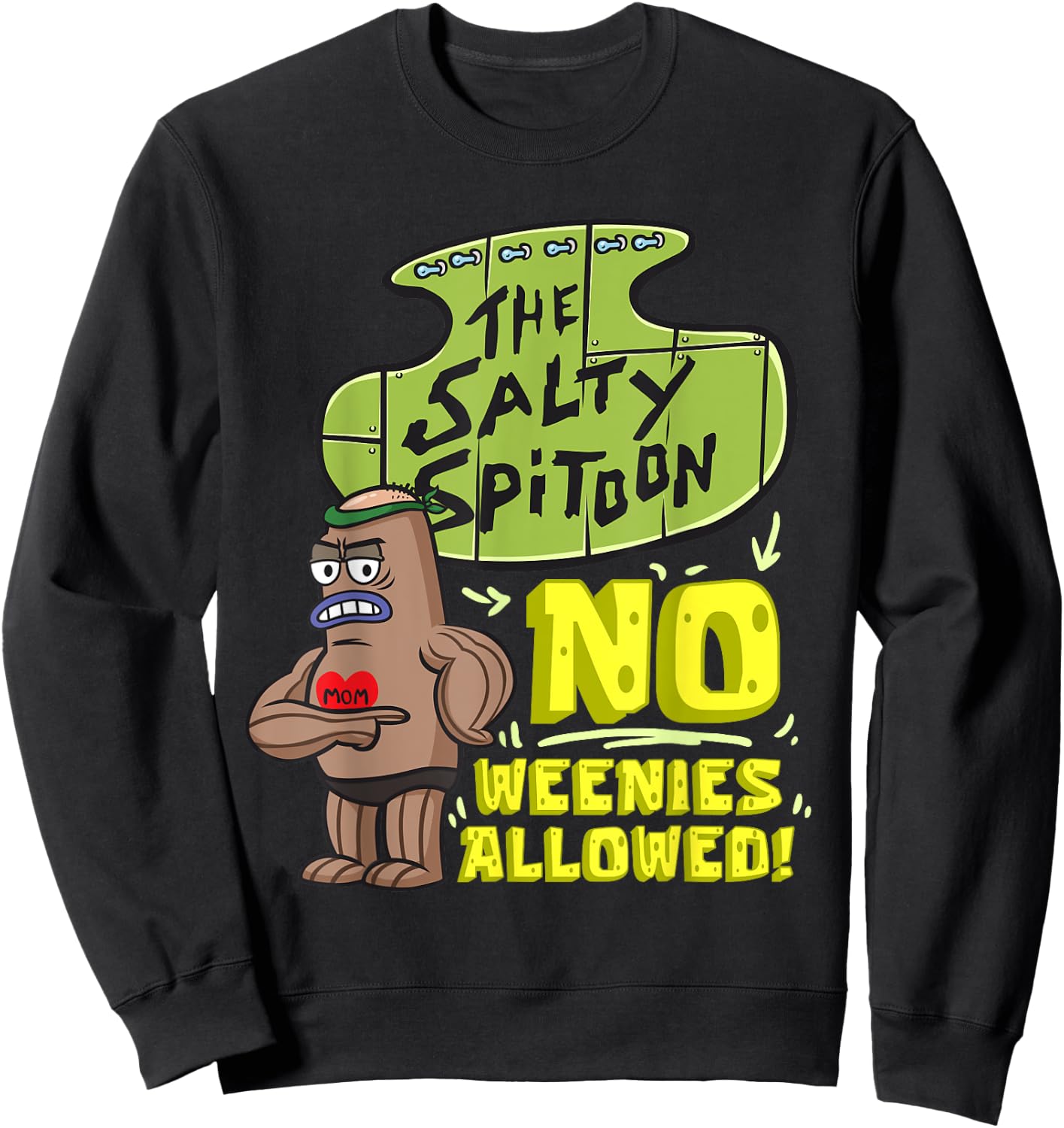 Mademark x SpongeBob SquarePants - Salty Spitoon No Weenies Allowed SpongeBob Gym Bodybuilder Sweatshirt - Sweatshirt | Black