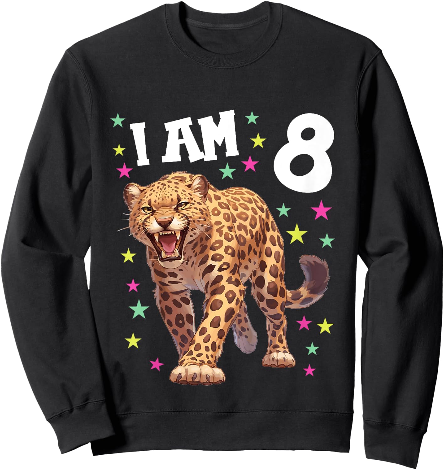Kids 8 Years Old Leopard 8th Birthday Sweatshirt - Sweatshirt | Black