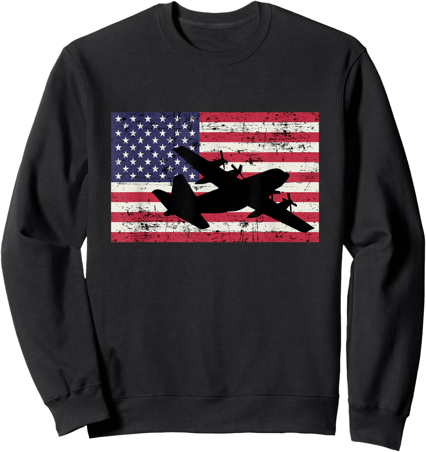 Patriotic C-130 Hercules airplane American flag Women Girls Kids Men Sweatshirt - Sweatshirt | Black