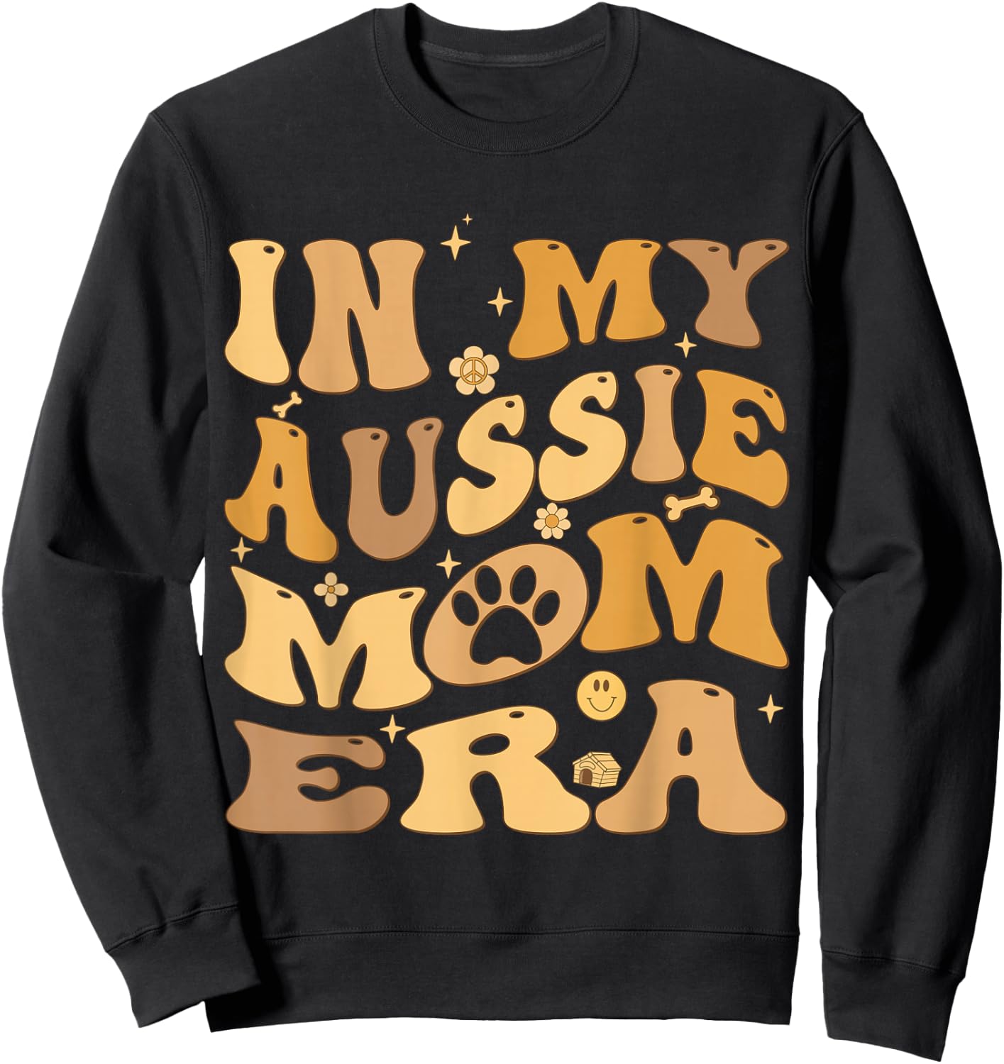 In My Aussie Mom Era Groovy Australian Shepherd Dog Owner Sweatshirt - Sweatshirt | Black
