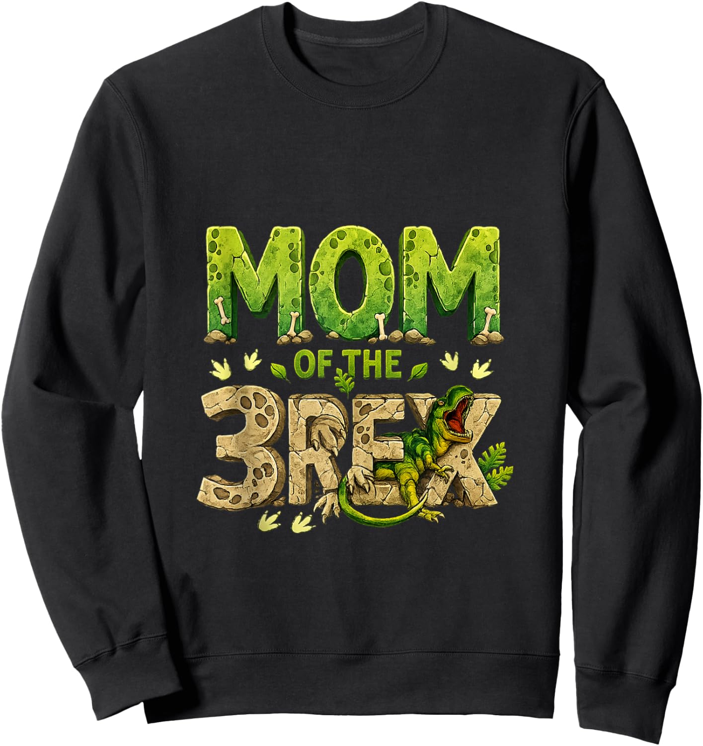 Mom of The Three Rex Birthday Dinosaur Family Matching Sweatshirt - Sweatshirt | Black