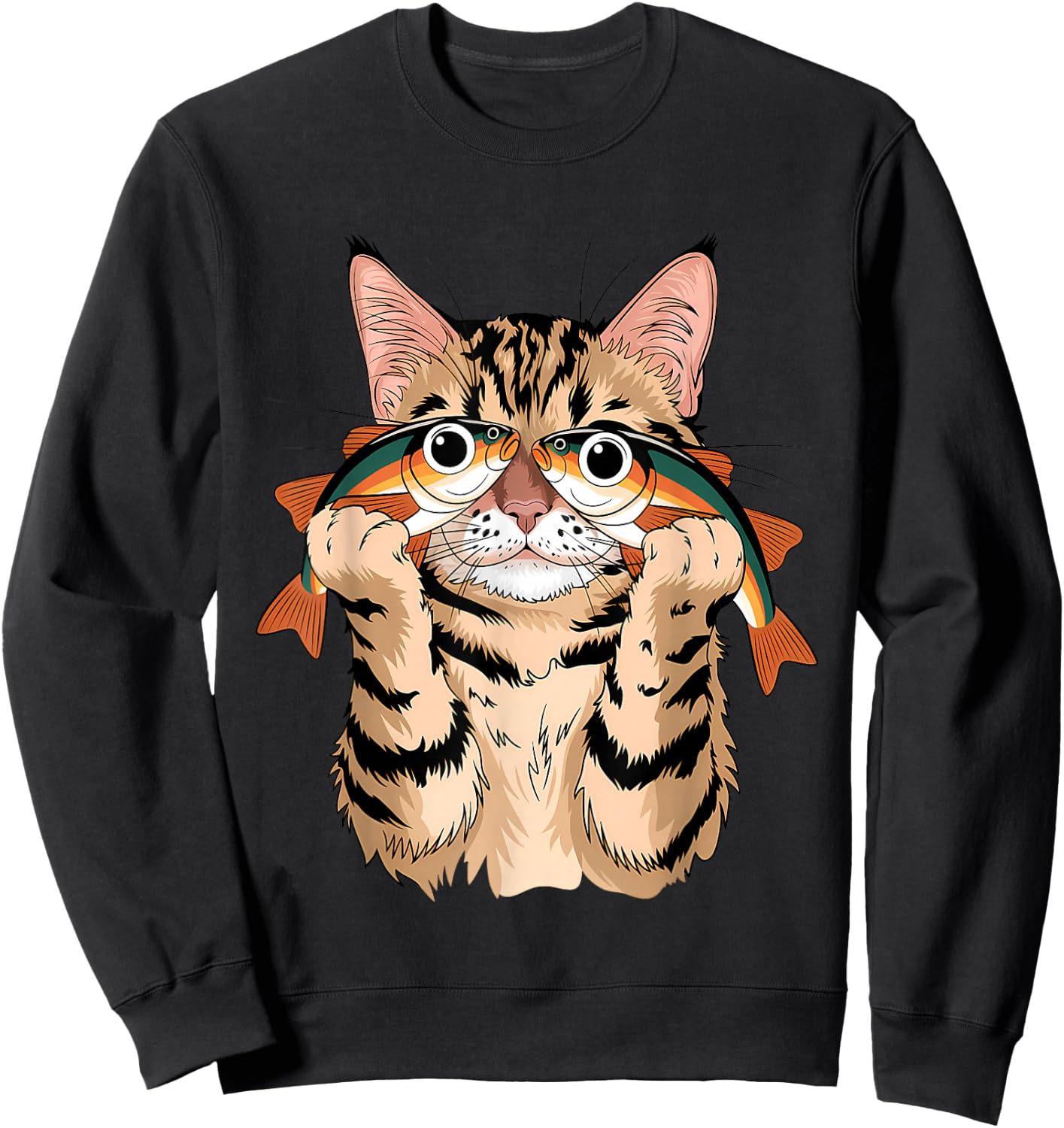 Retro Cute Cat Fish Art Eyes Fish Kitten Catfish Meow Funny Sweatshirt - Sweatshirt | Black