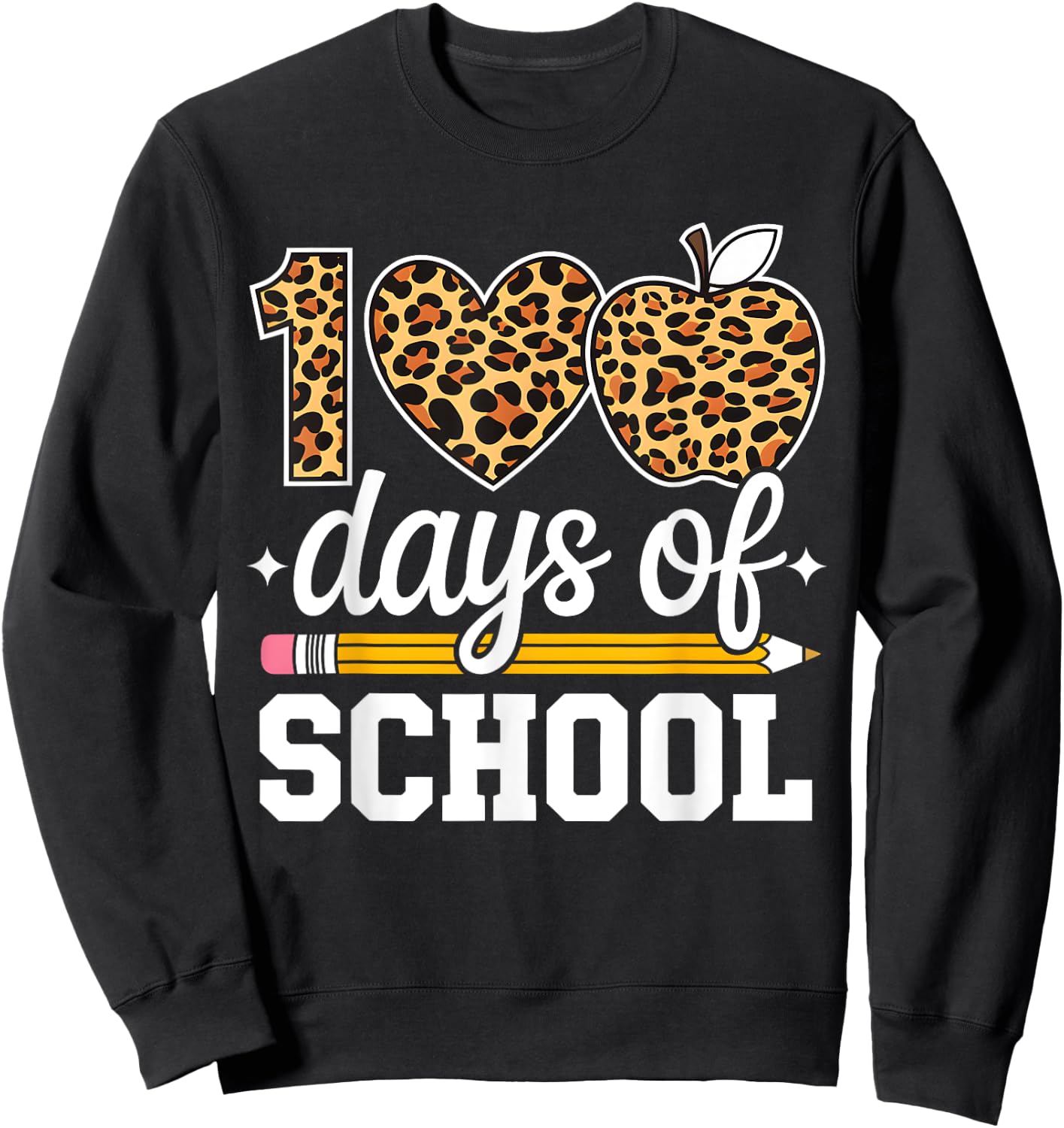 100 Days Of School Leopard Teacher Happy 100th Day Of School Sweatshirt - Sweatshirt | Black