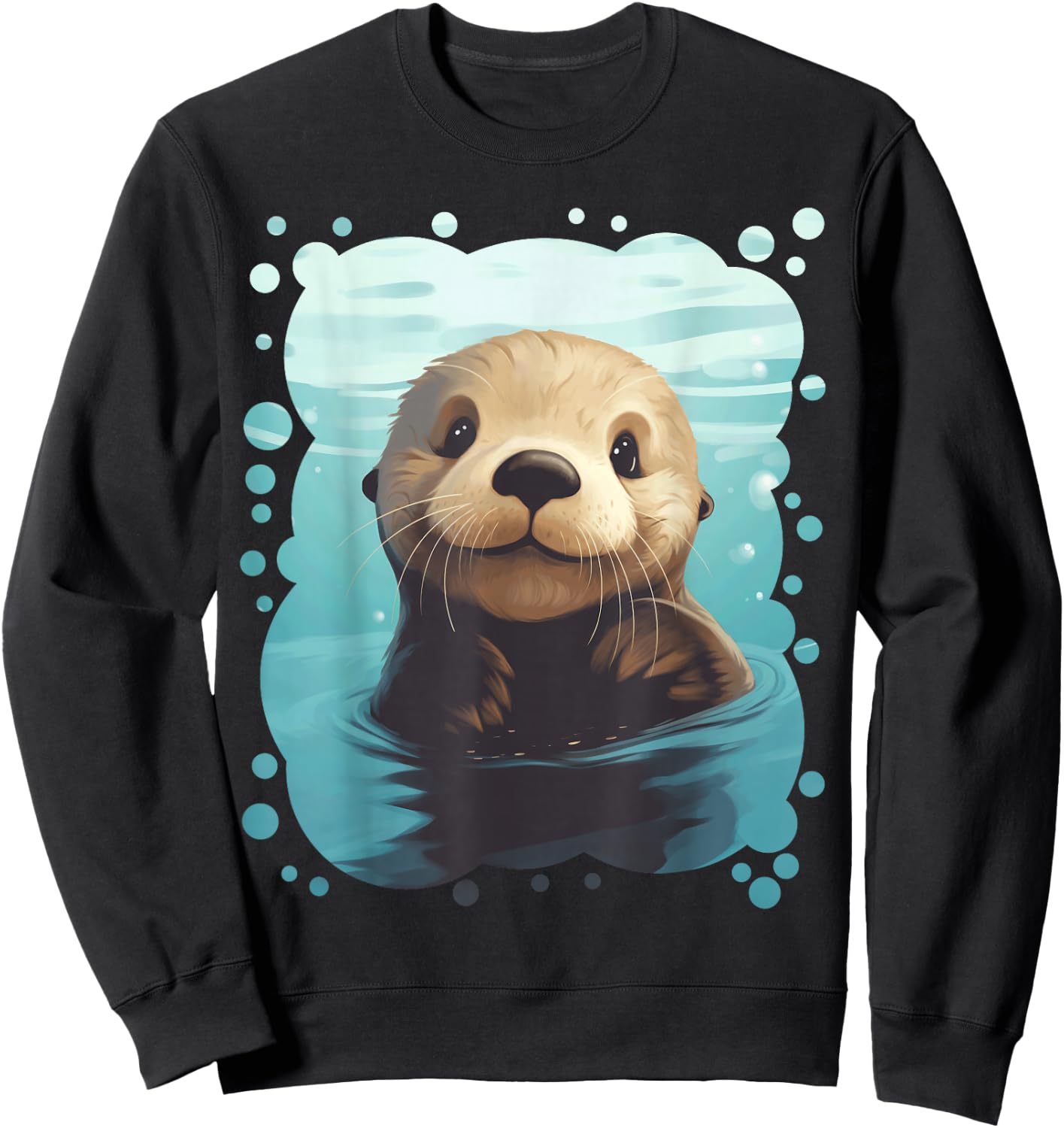 Cute Cartoon Sea Otter Animal Nature Lovers Graphic Sweatshirt - Sweatshirt | Black