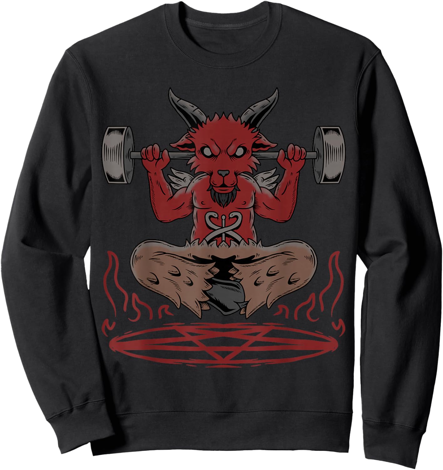 Lucifer Sigil Satanic Goat Weightlifting Occult Baphomet Sweatshirt - Sweatshirt | Black