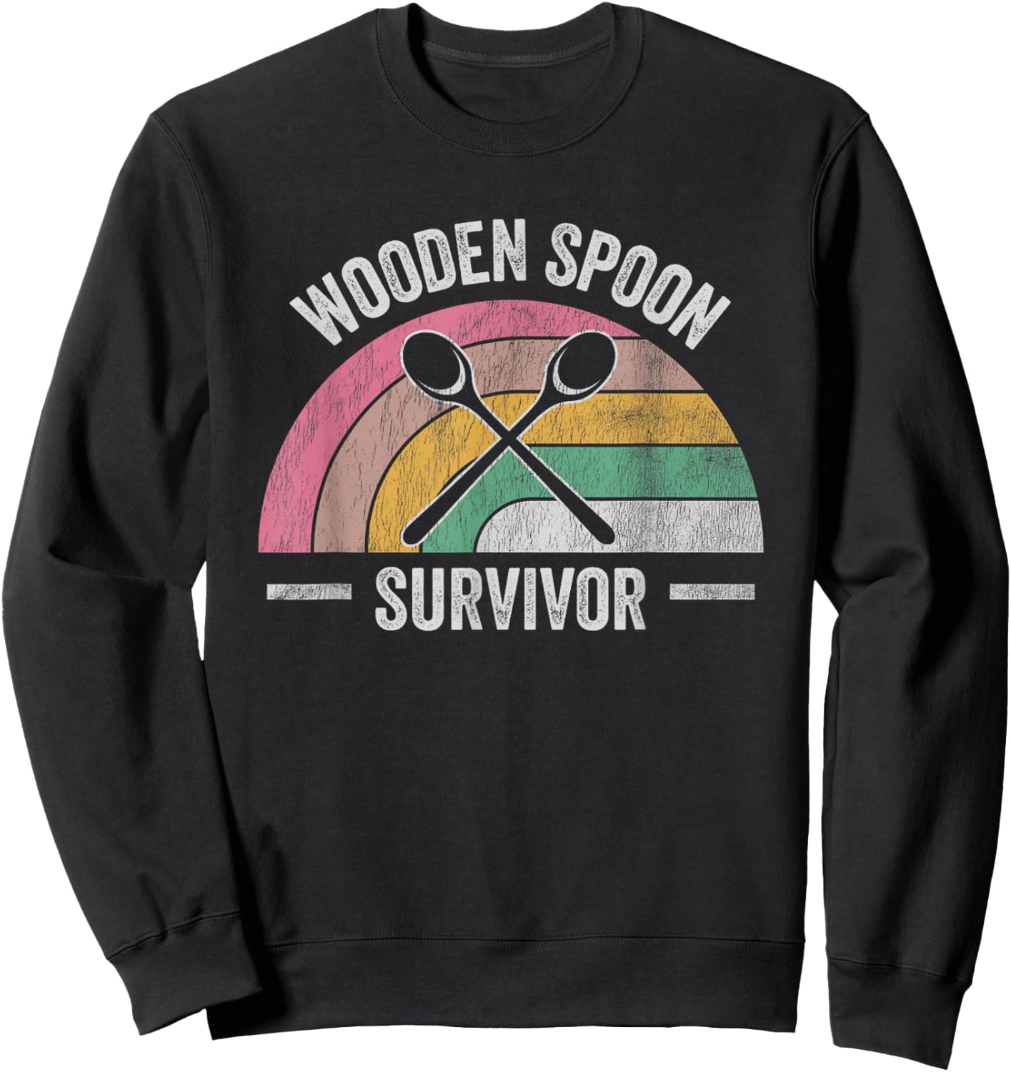 Wooden Spoon Survivor Retro Rainbow Humor Sweatshirt - Sweatshirt | Black