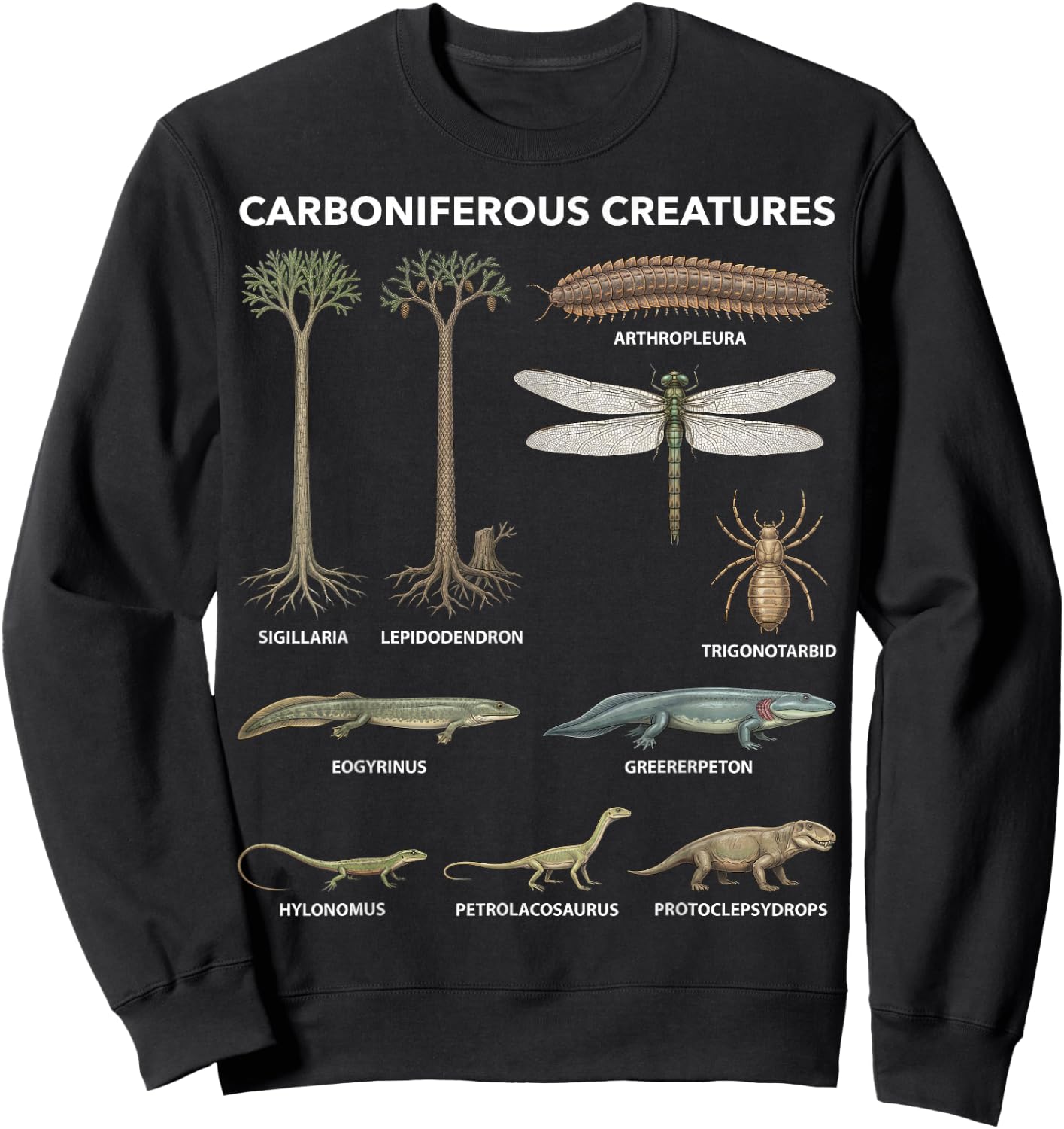 Carboniferous Creatures Paleontology Fossil Species Sweatshirt - Sweatshirt | Black