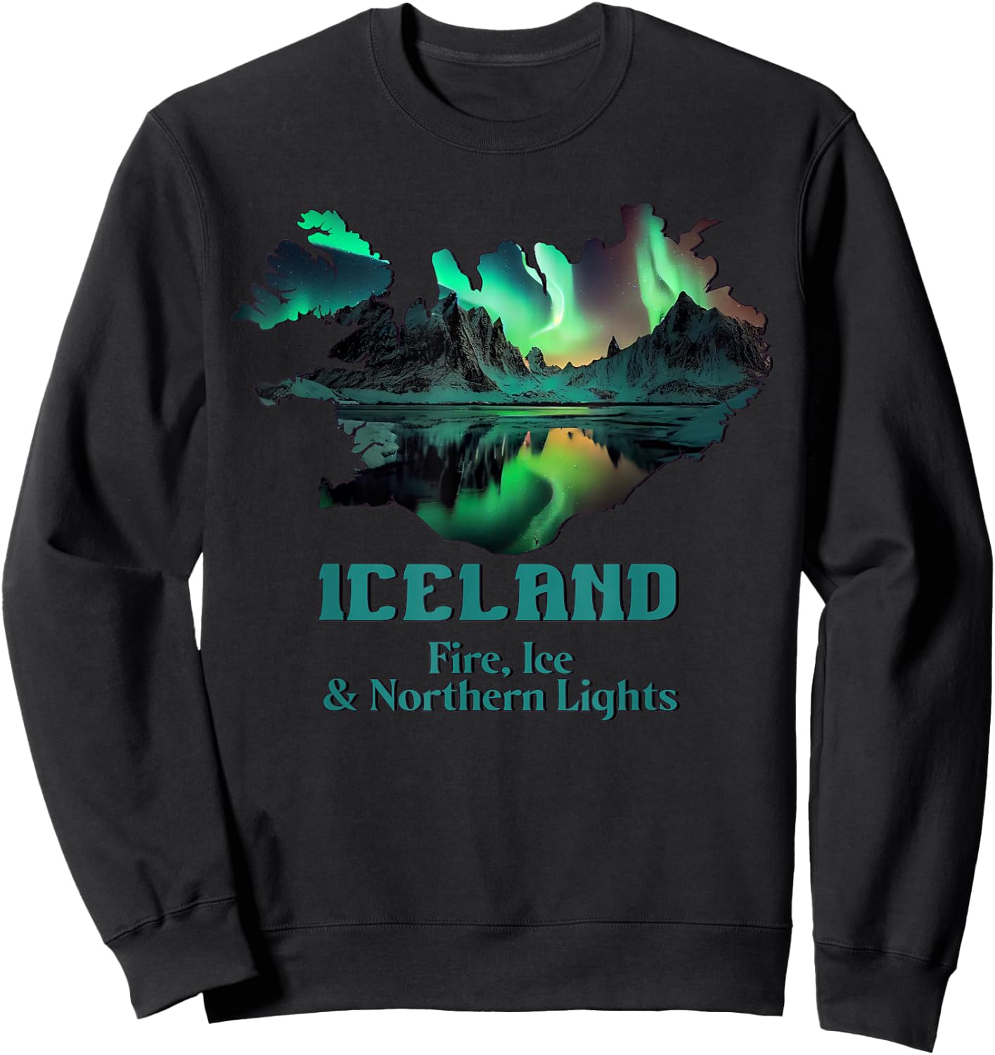 Aurora Borealis Island Natur Feuer Eis Camping Wandern Sweatshirt - Sweatshirt | Black