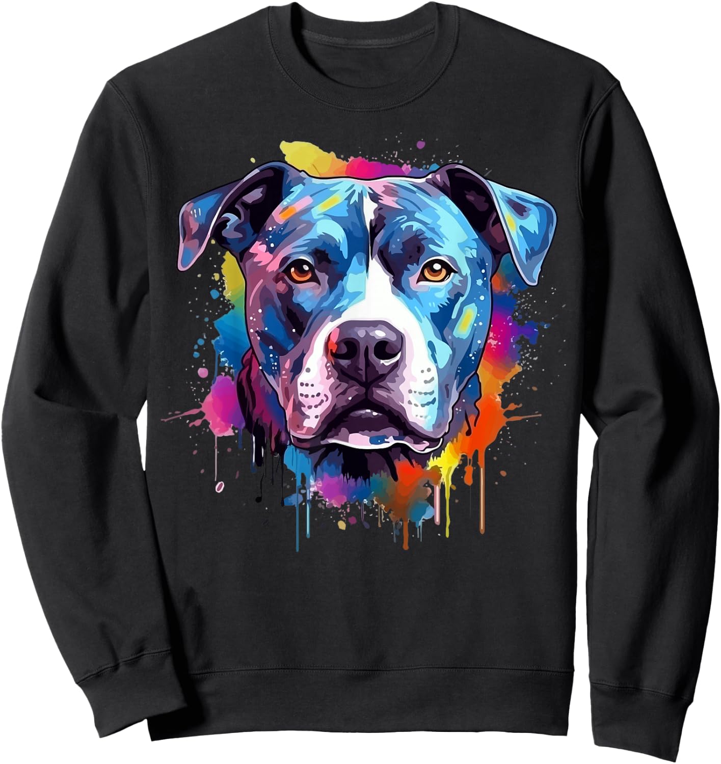 Colorful Pitbull Dog Splash Art Sweatshirt - Sweatshirt | Black