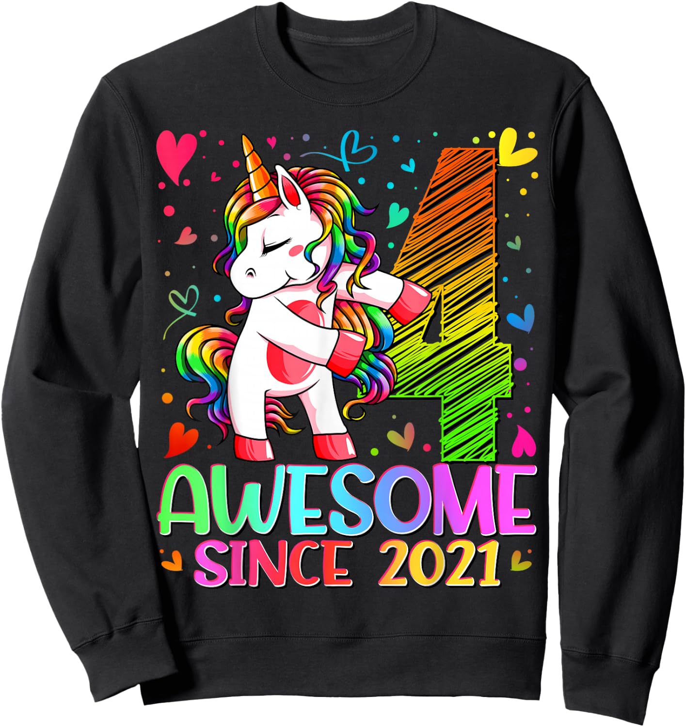 4 Year Old Unicorn Gifts For Girls 4th Birthday Girl Party Sweatshirt - Sweatshirt | Black