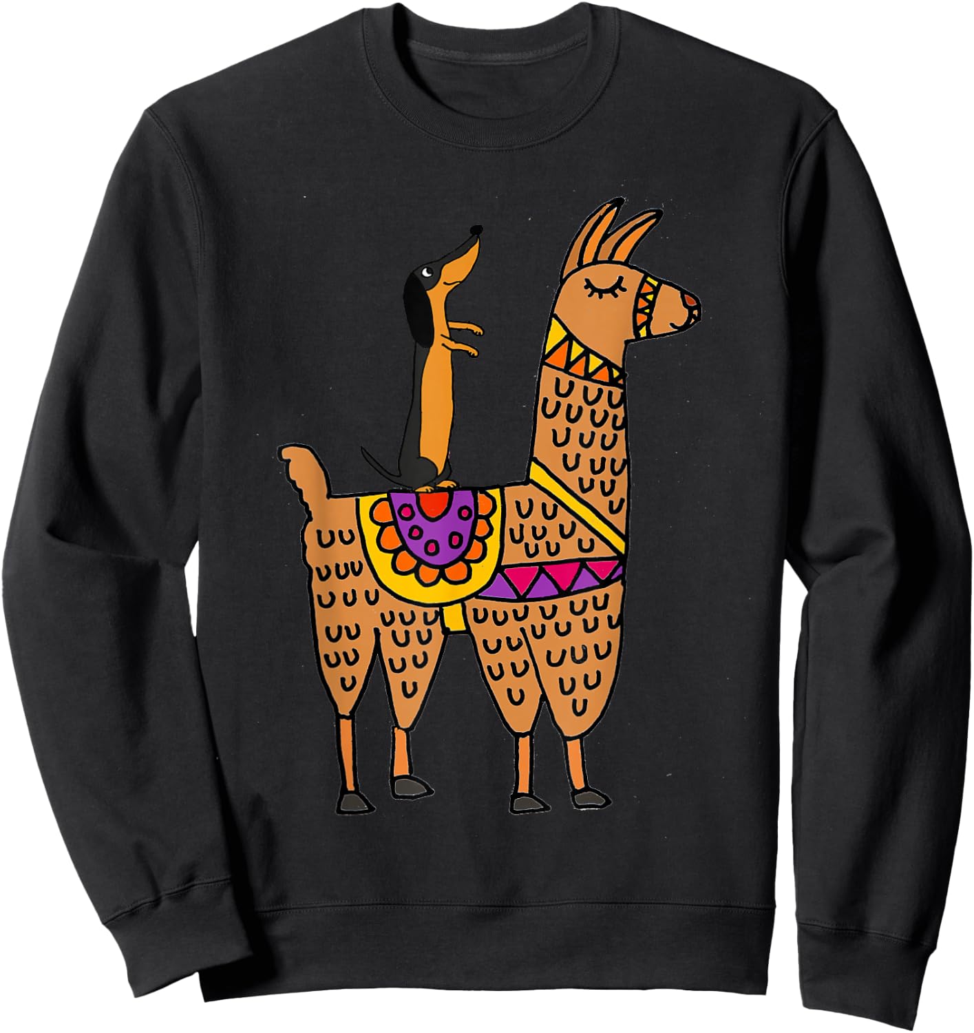 SmileteesPets Cute Dachshund Dog Riding Llama Sweatshirt - Sweatshirt | Black
