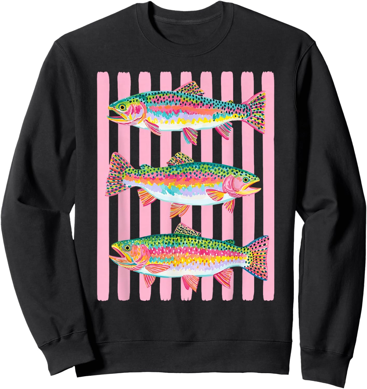 Colorful Rainbow Trout Preppy Summer Lake Life Fishing Sweatshirt - Sweatshirt | Black