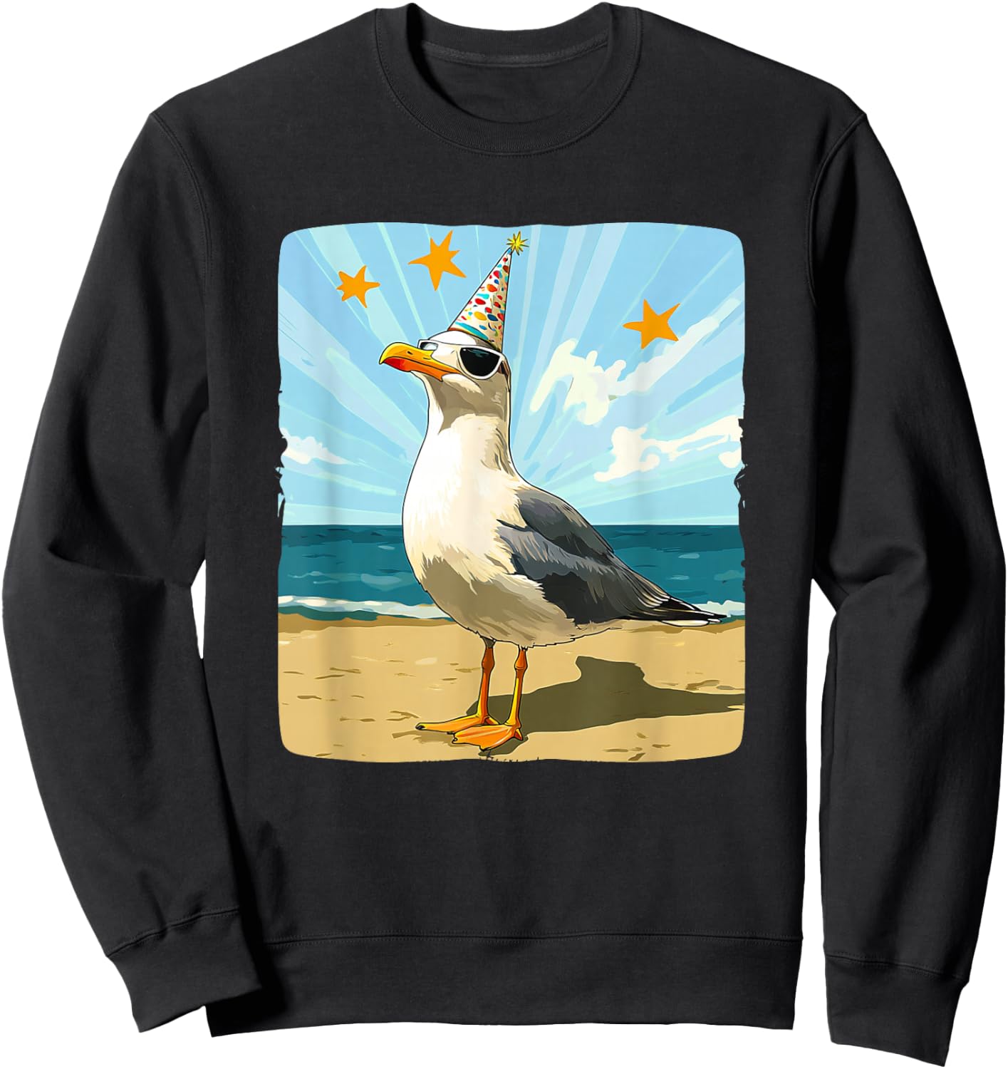 Cute Seagull with Party Hat for Seagulls Party Sweatshirt - Sweatshirt | Black