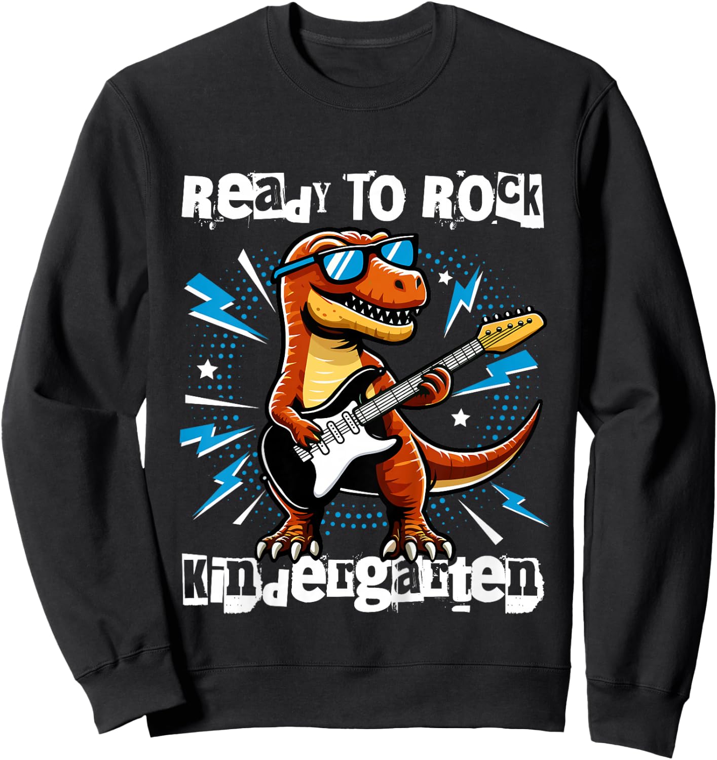 Kids Rock Kindergarten Dinosaur Guitarist Back to School Boys Sweatshirt - Sweatshirt | Black