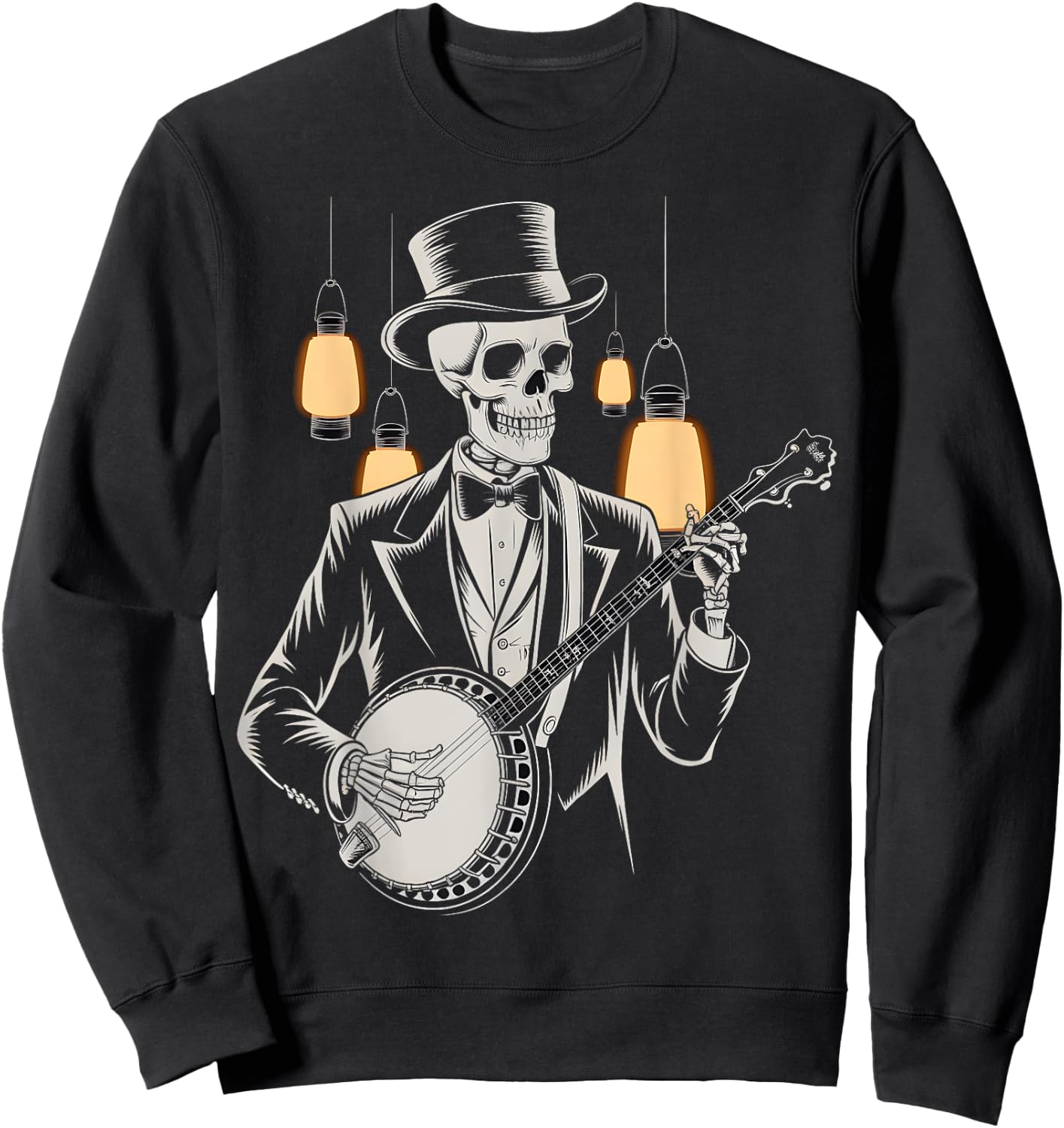 Skeleton Banjo Player Vintage Sweatshirt - Sweatshirt | Black