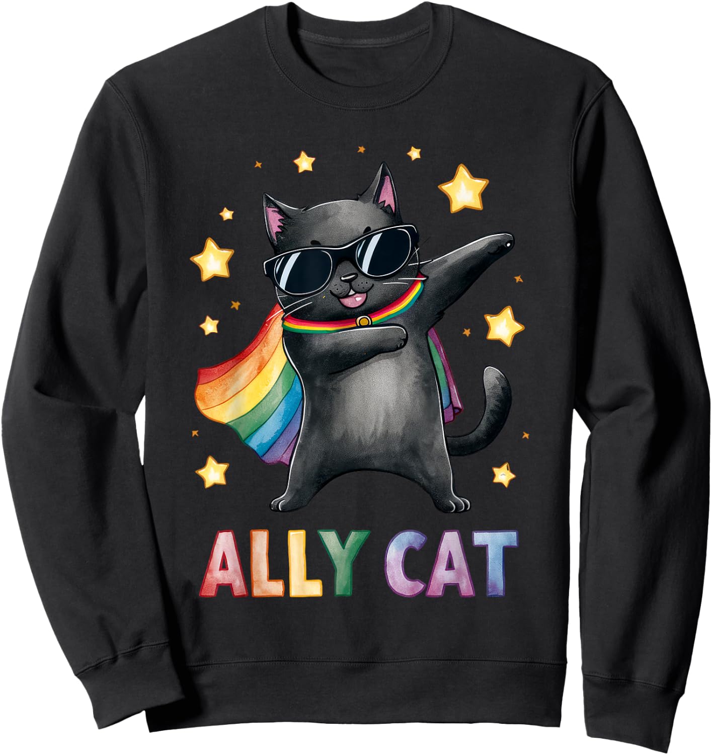 Gay Pride Month Ally Cat Funny LGBTQ Rainbow Men Women Kids Sweatshirt - Sweatshirt | Black