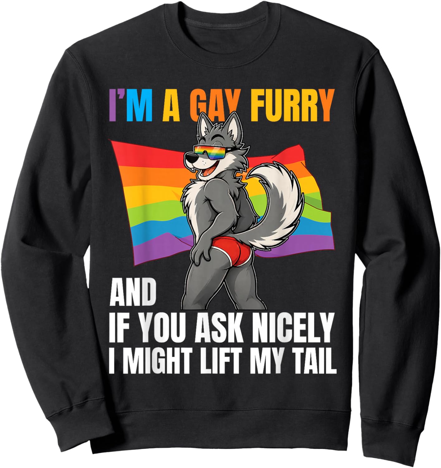 Lustiger Gay Furry Tail Pride Rainbow Queer Fox CSD Party LGBTQ Sweatshirt - Sweatshirt | Black