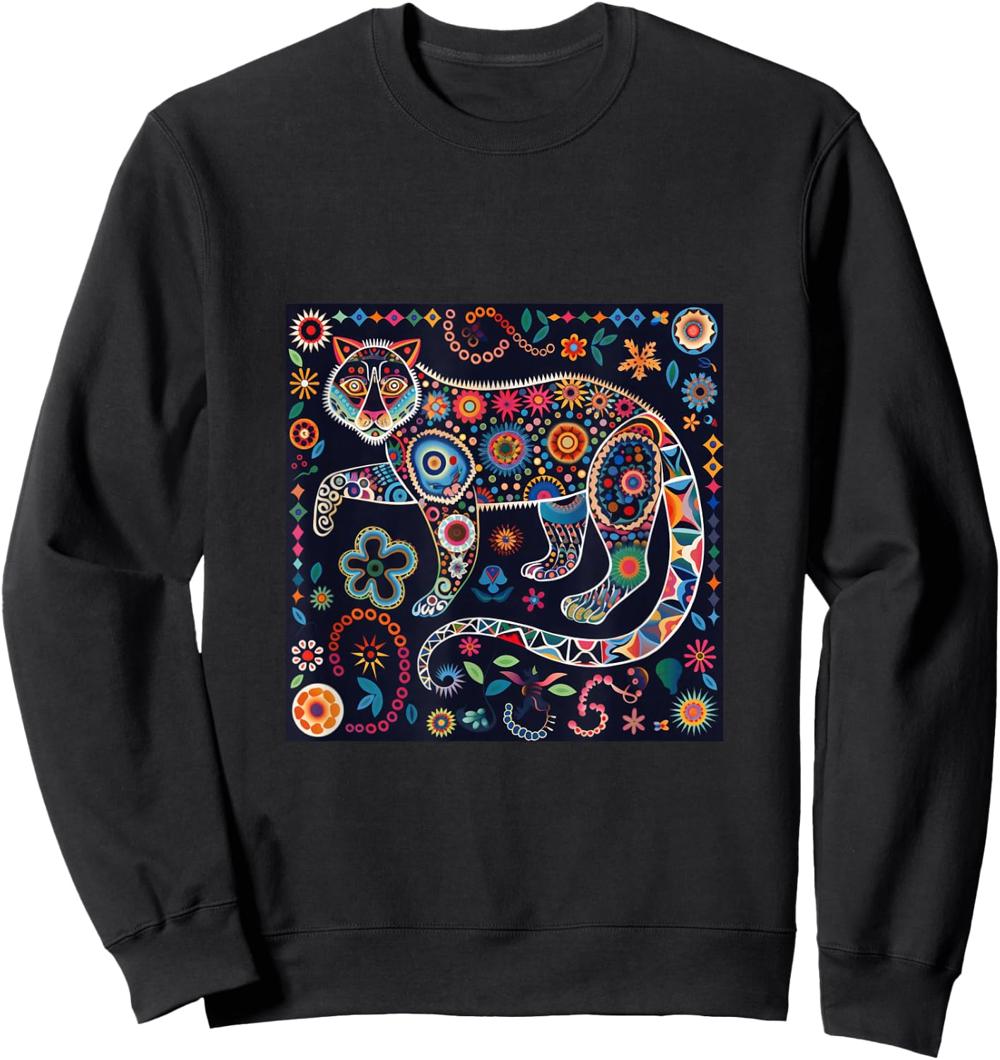 Jaguar Head Huichol Art Mexico Aztec Mayas Sweatshirt - Sweatshirt | Black