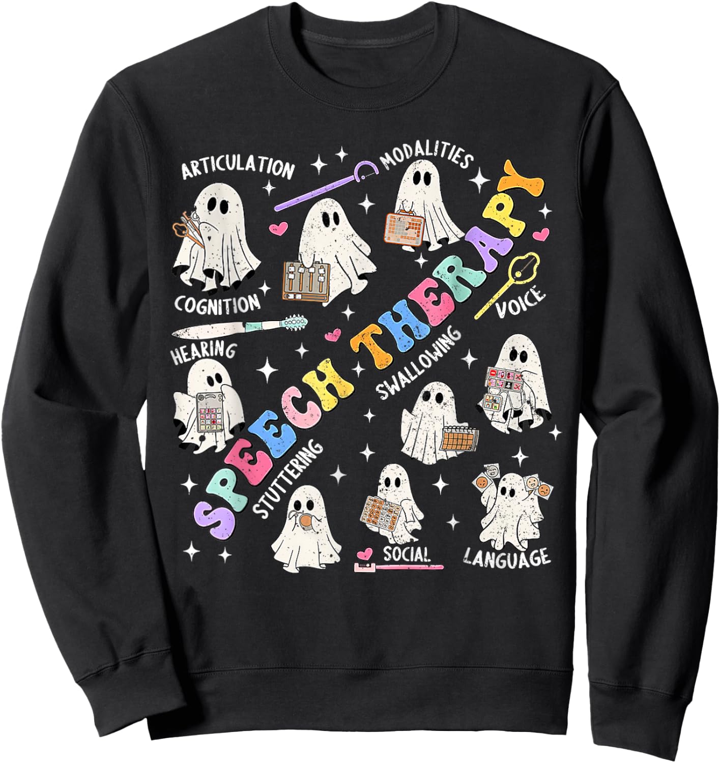 Speech Therapy Retro Groovy Funny Halloween Ghost Therapist Sweatshirt - Sweatshirt | Black
