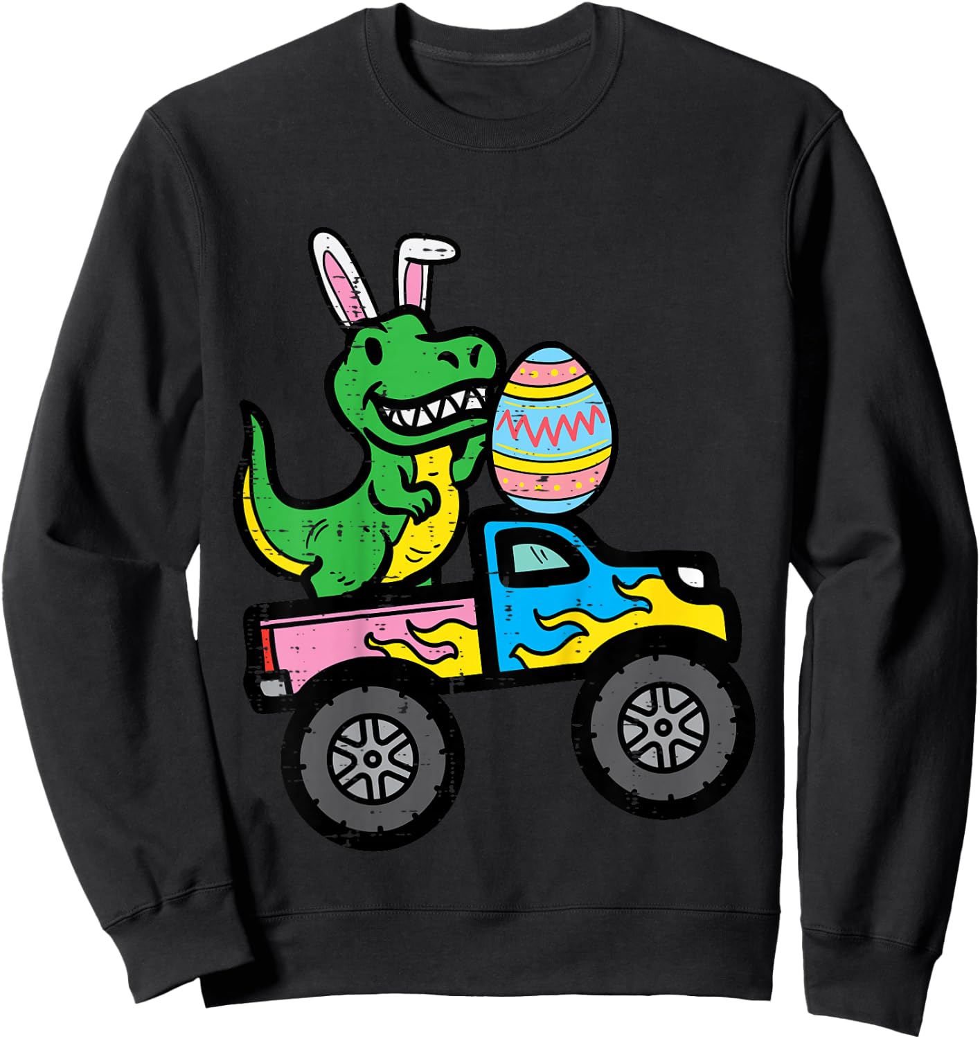 Kids Easter Dino Bunny On Monster Truck Boys Kids Toddler Youth Sweatshirt - Sweatshirt | Black