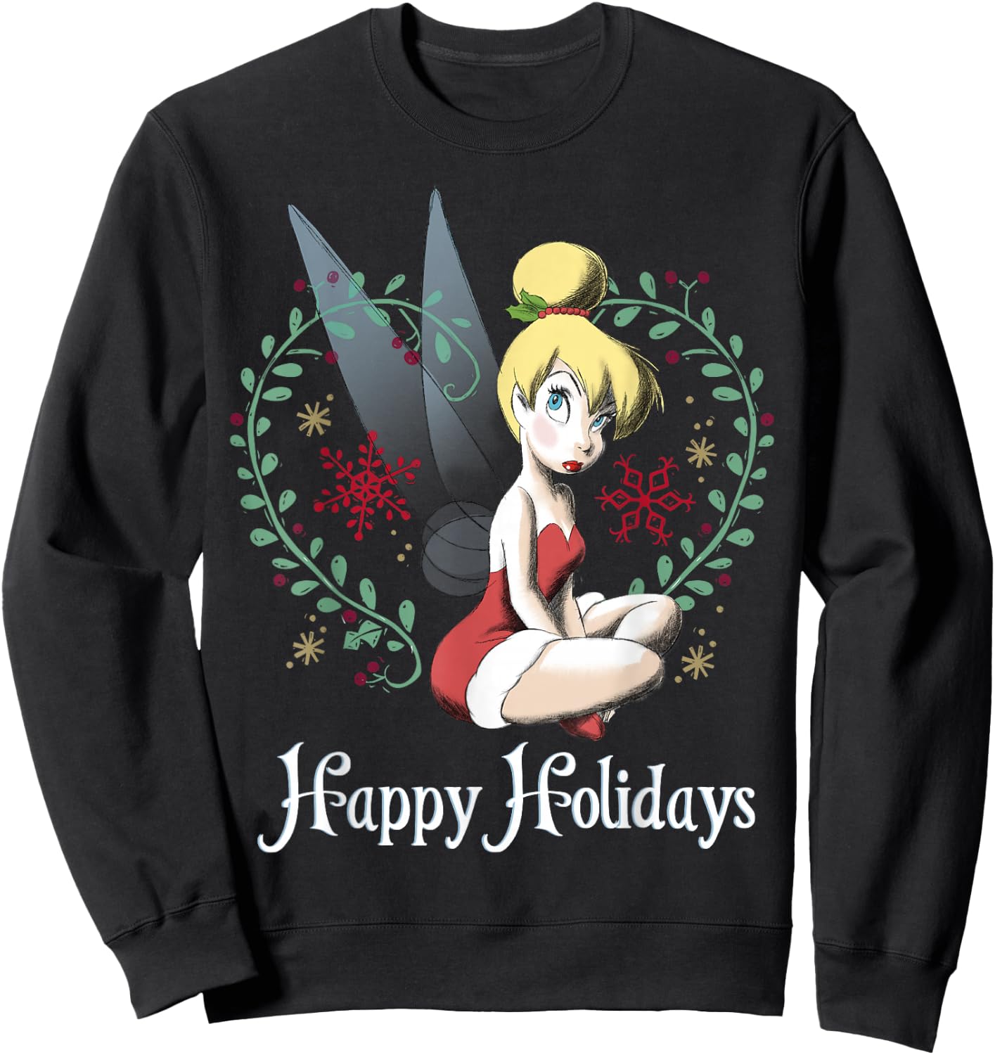 Disney Peter Pan Tinkerbell Happy Holidays Graphic Small Sweatshirt - Sweatshirt | Black