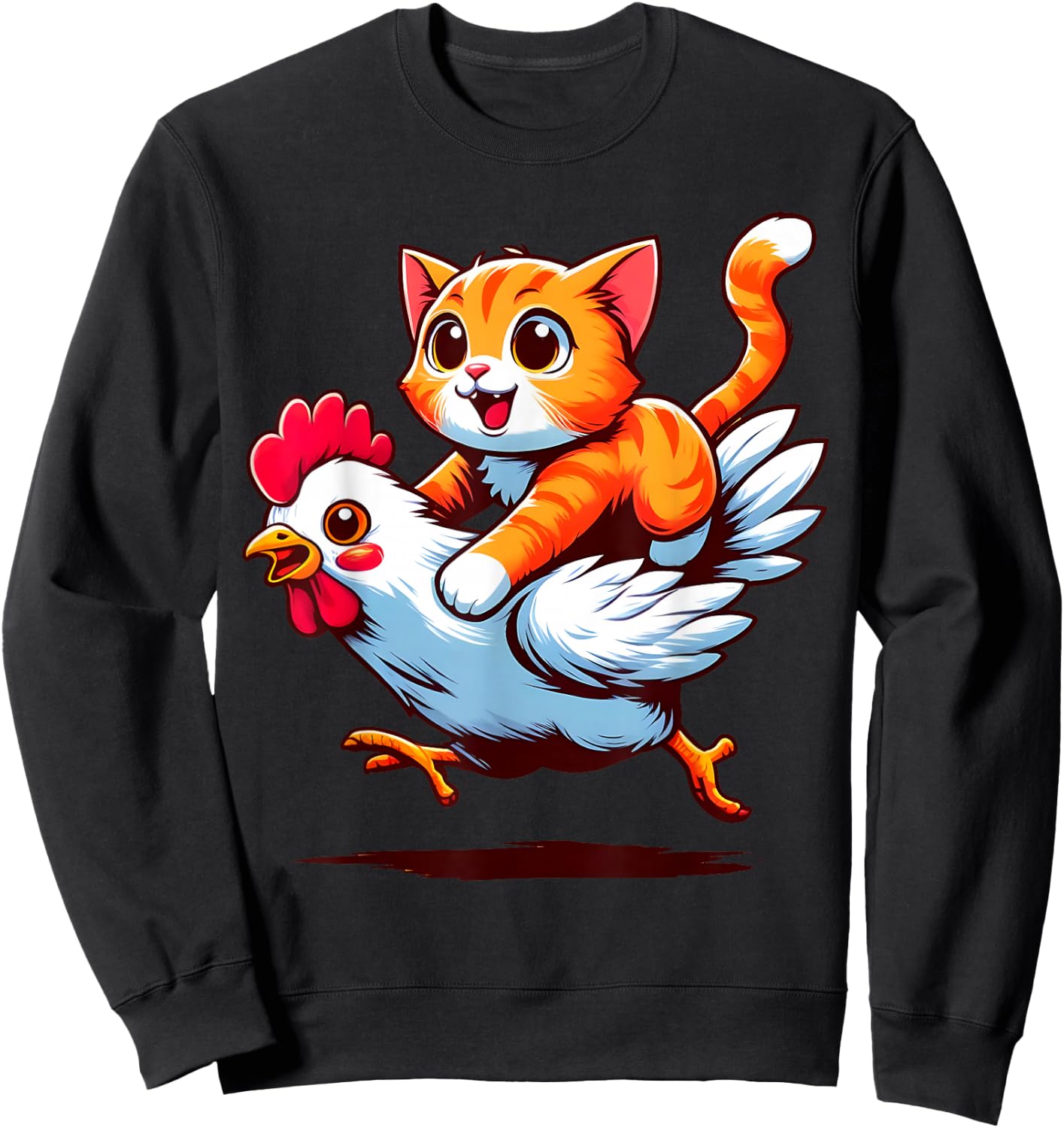 Funny Cat Riding Chicken Cat on a Chicken Lover Cute Animals Sweatshirt - Sweatshirt | Black