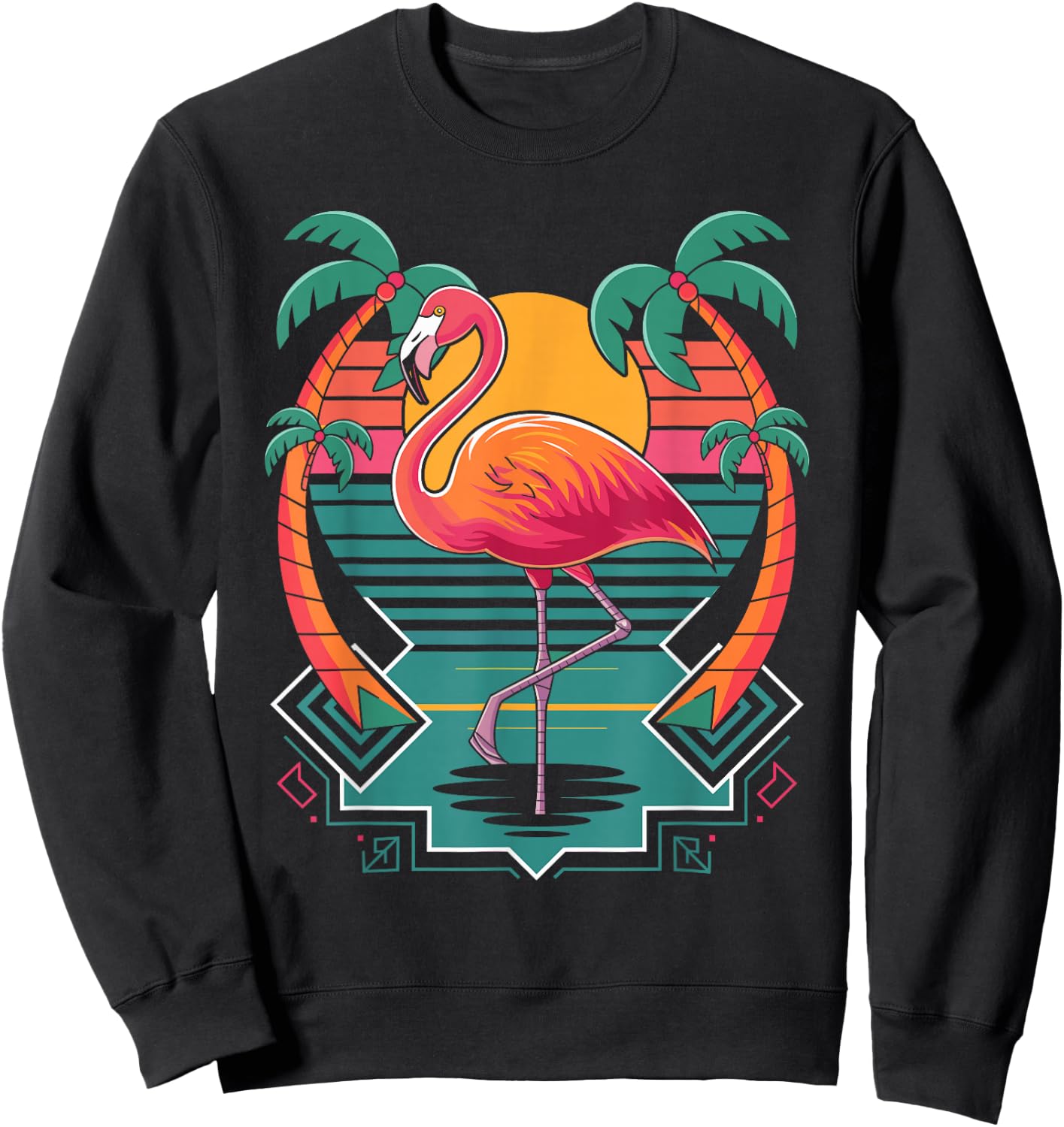 Flamingo Beach Summer Vibes Palm Tree Tropical Summer Sweatshirt - Sweatshirt | Black