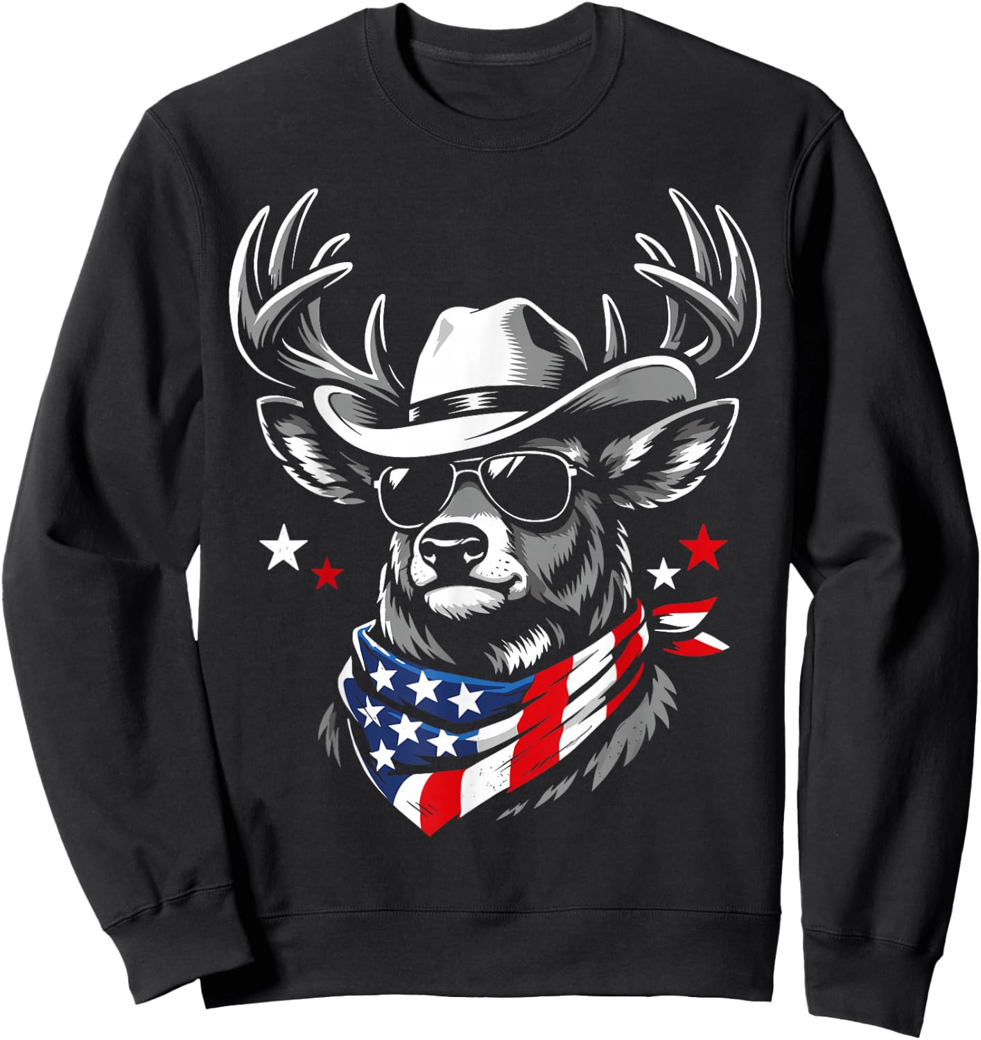 Retro USA Deer Cowboy Sunglasses Western Flag Patriotic Sweatshirt - Sweatshirt | Black