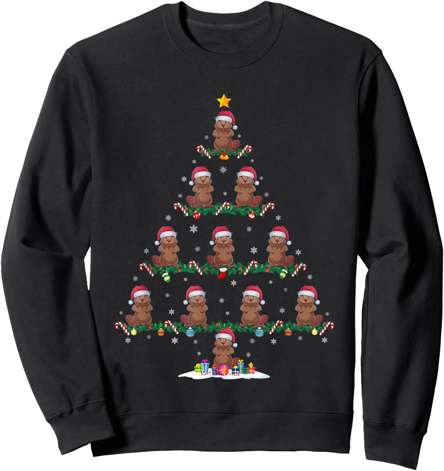 Beaver Christmas Tree Pajama Men Women Kids Ugly Xmas Sweatshirt - Sweatshirt | Black