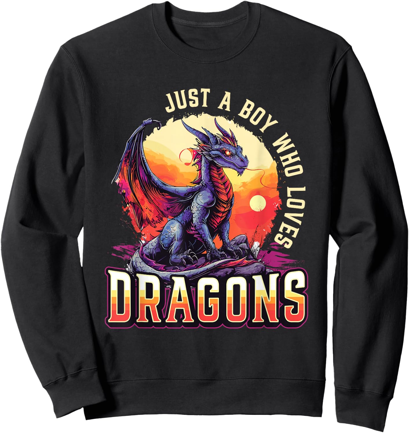 Just A Boy Who Loves Dragons - Boys Dragon Sweatshirt - Sweatshirt | Black