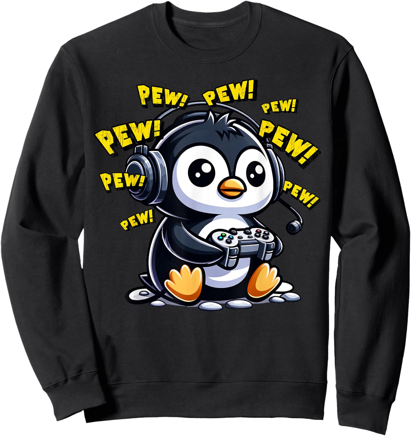 Penguin Gamer Pew Funny Video Games Vintage Boys Men Girls Sweatshirt - Sweatshirt | Black