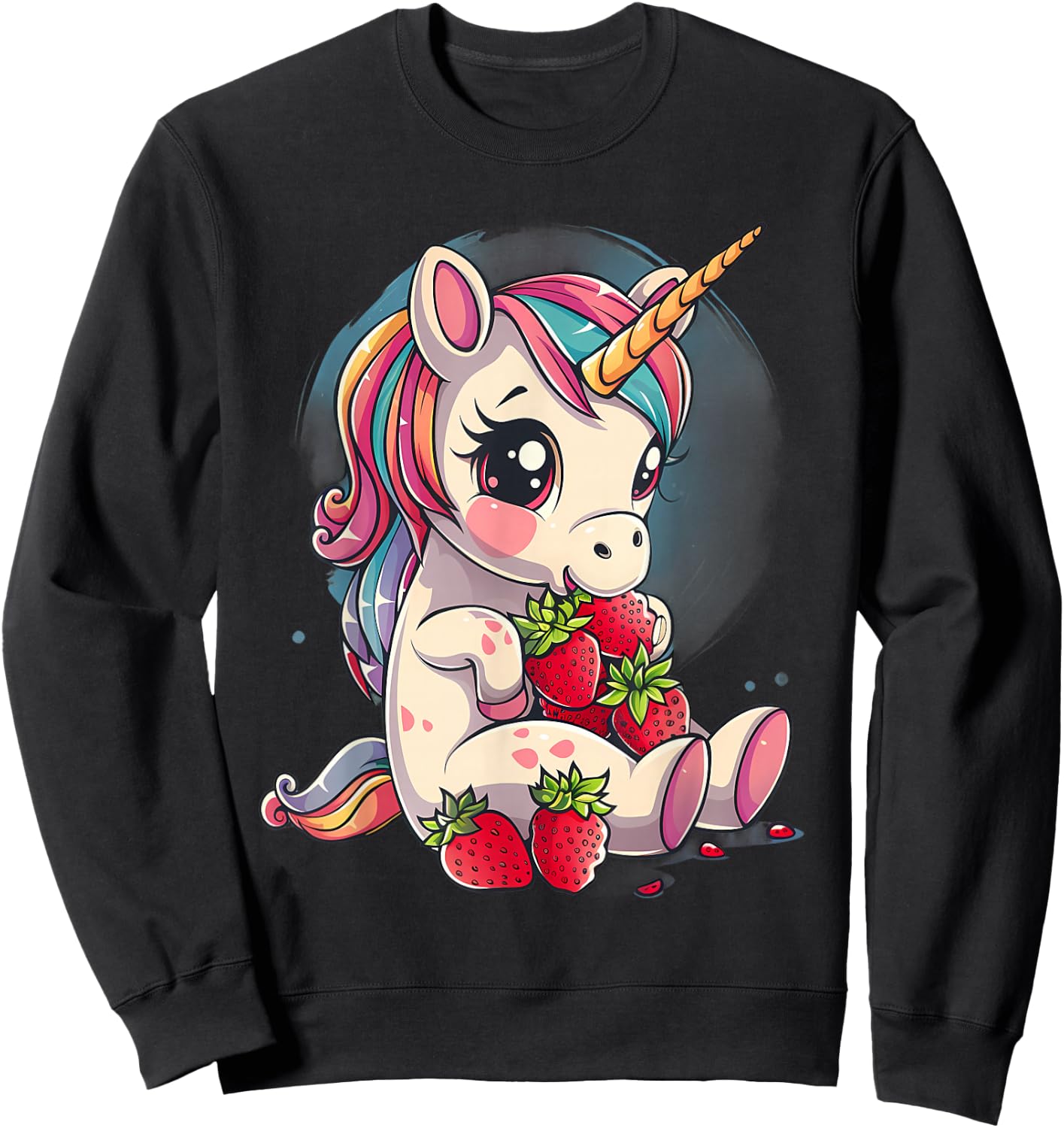Strawberry Unicorn Cute Fruit Animal Lovers Colourful Sweatshirt - Sweatshirt | Black