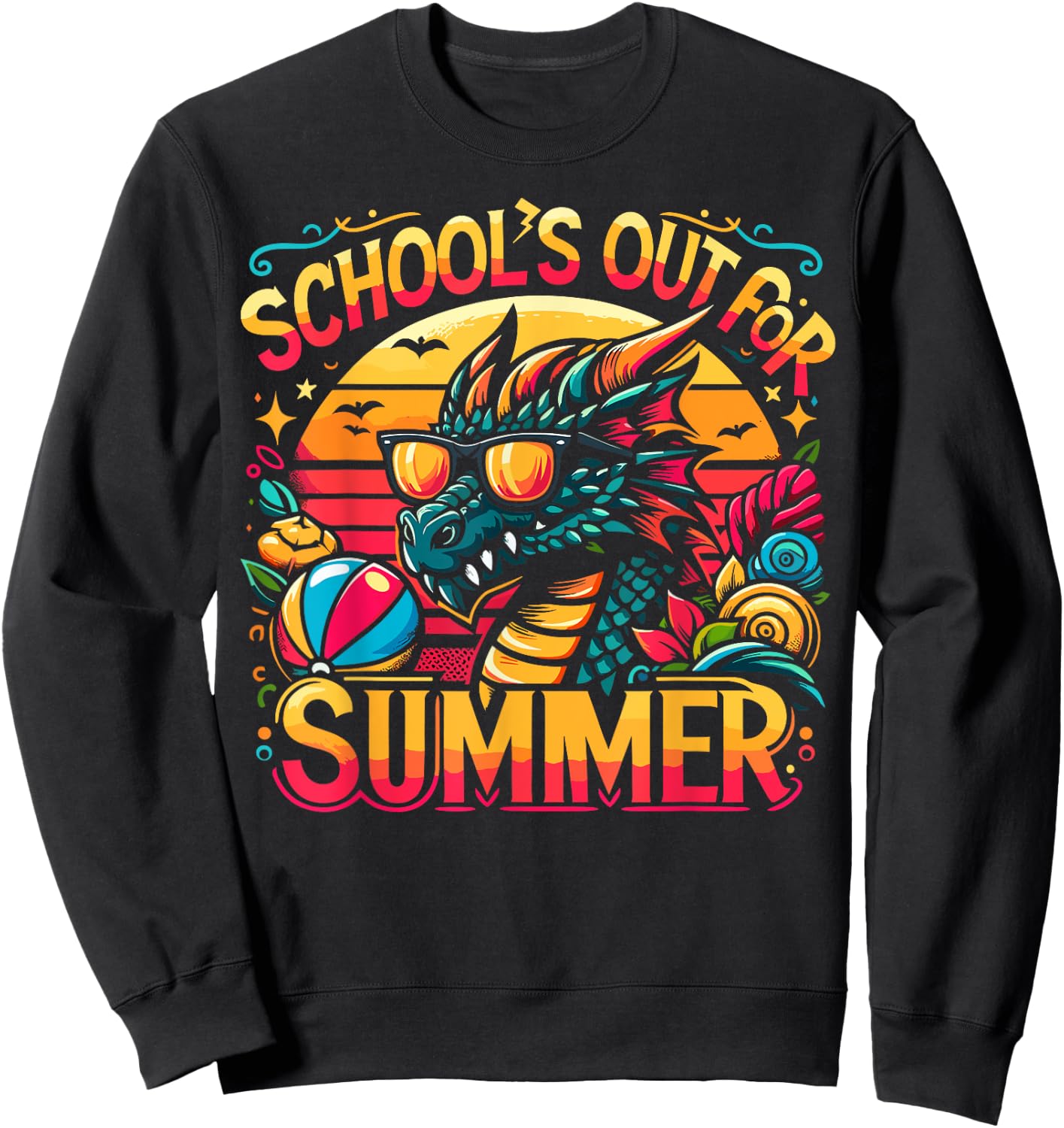 Retro Schools Out for Summer Teacher Girls Boys Kids Dragon Sweatshirt - Sweatshirt | Black