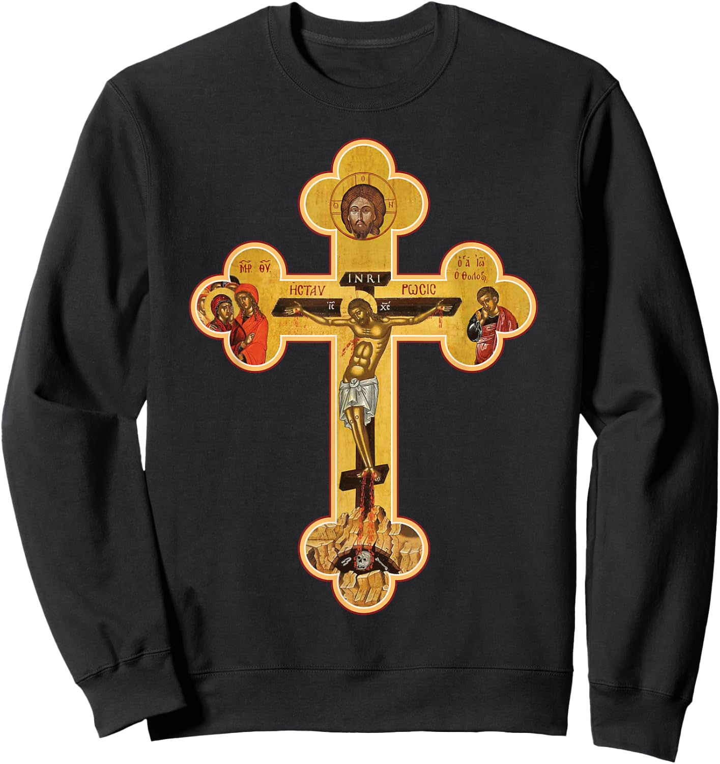 Greek Orthodox Jesus Christ Cross Icon Sweatshirt - Sweatshirt | Black