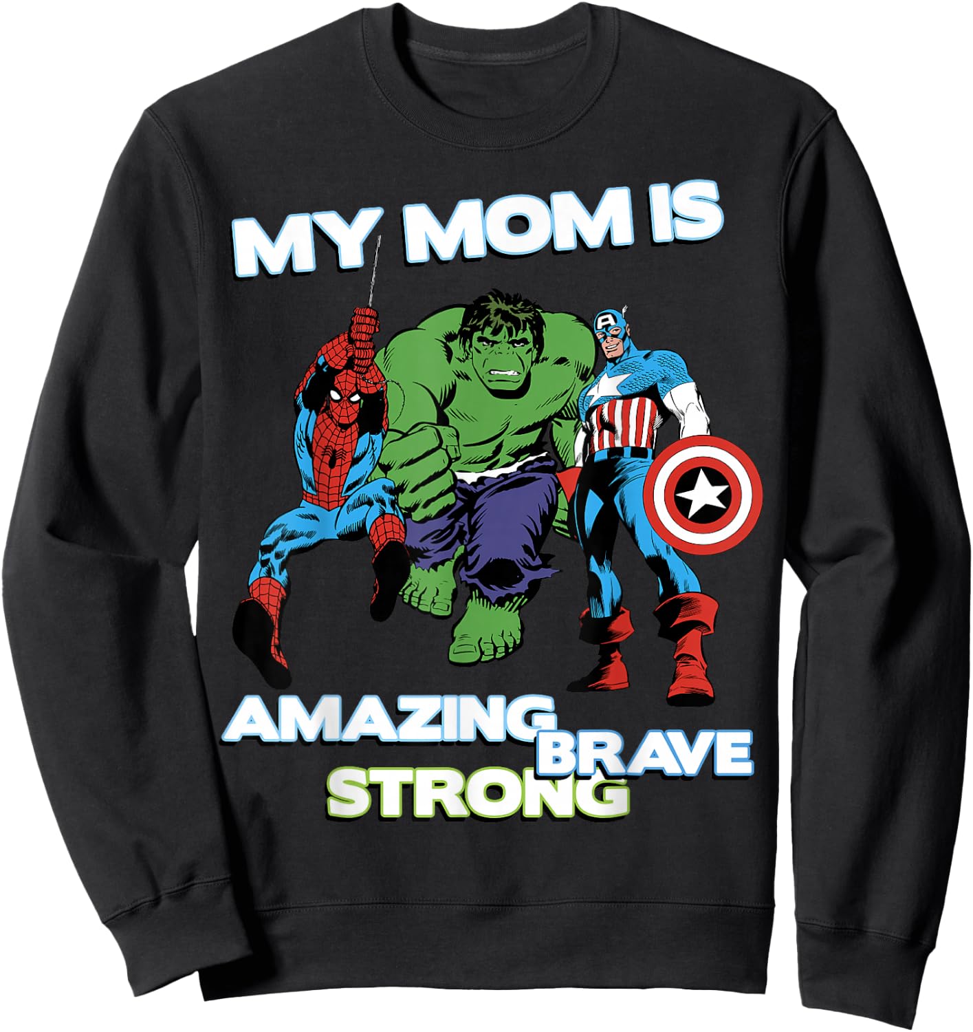 Marvel Avengers My Mom Is Amazing Brave Strong Chest Logo Sweatshirt - Sweatshirt | Black