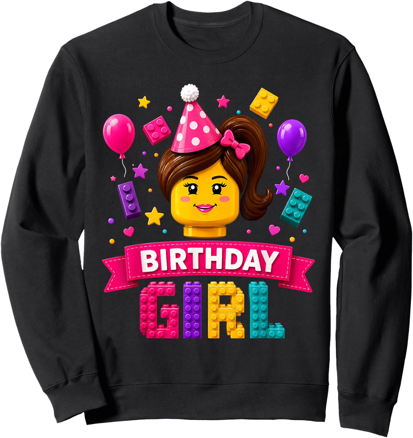 Building Bricks Birthday Girl Party Master Builder Blocks Sweatshirt - Sweatshirt | Black