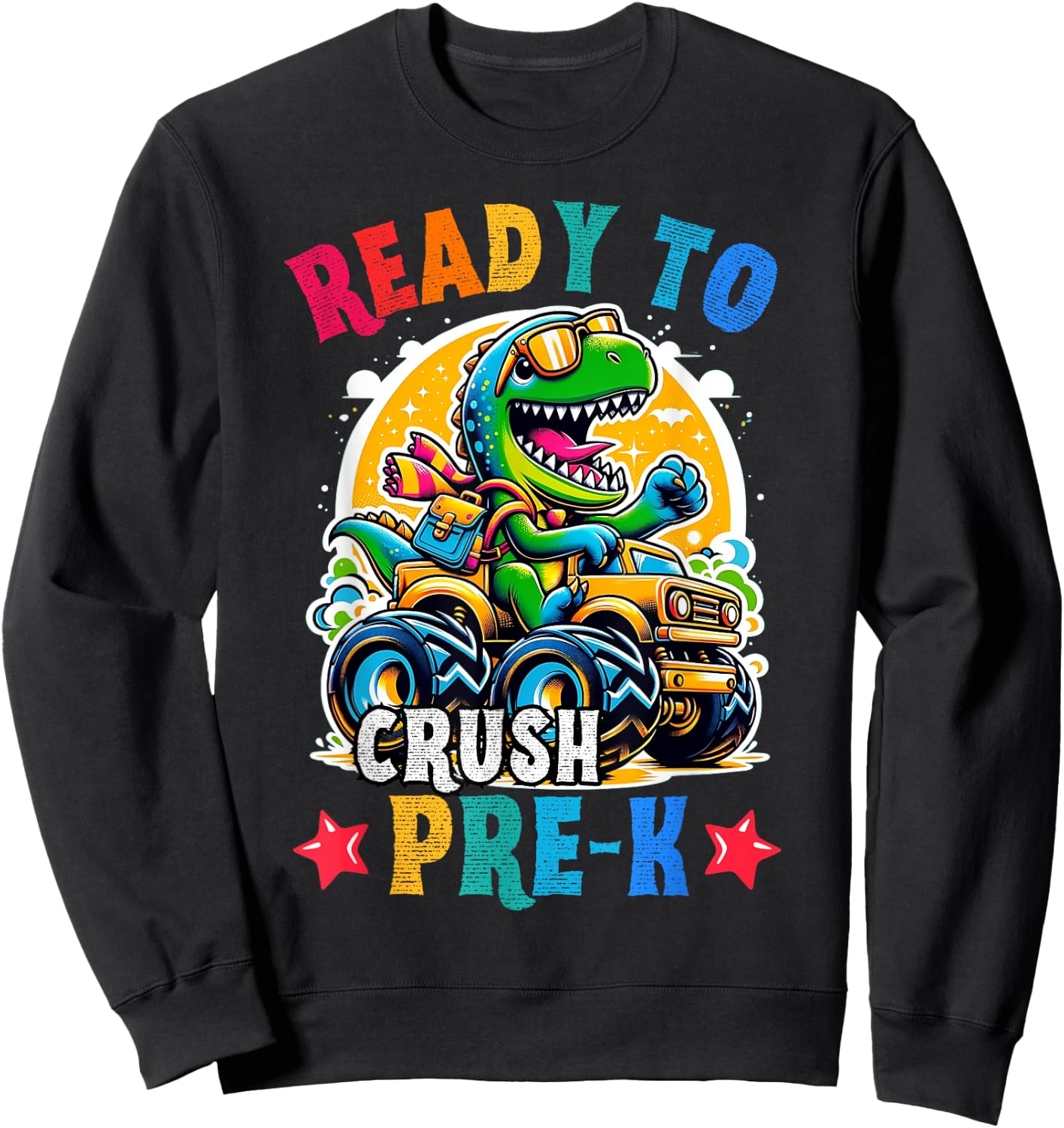 Monster Truck Dinosaur boys back to School crush Pre-k Kids Sweatshirt - Sweatshirt | Black
