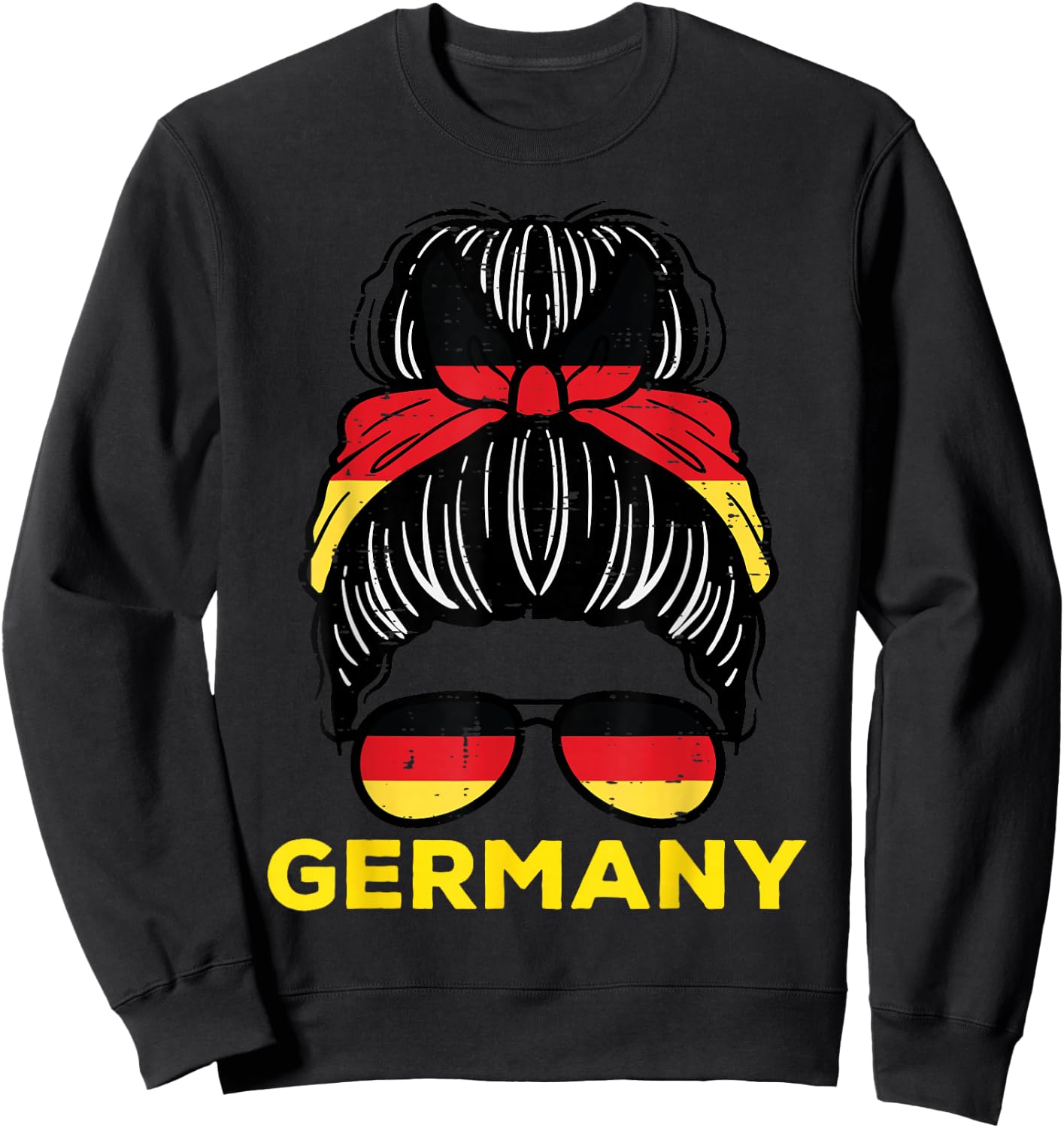 Germany Flag German Girl Messy Bun Football Soccer Fan Women Sweatshirt - Sweatshirt | Black