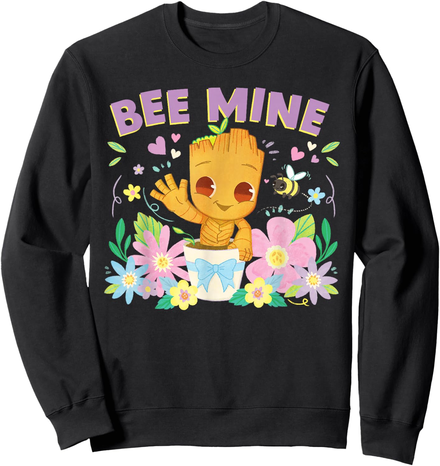 Marvel Valentine’s Day Spring Flower Garden Groot Bee Mine Sweatshirt - Sweatshirt | Black
