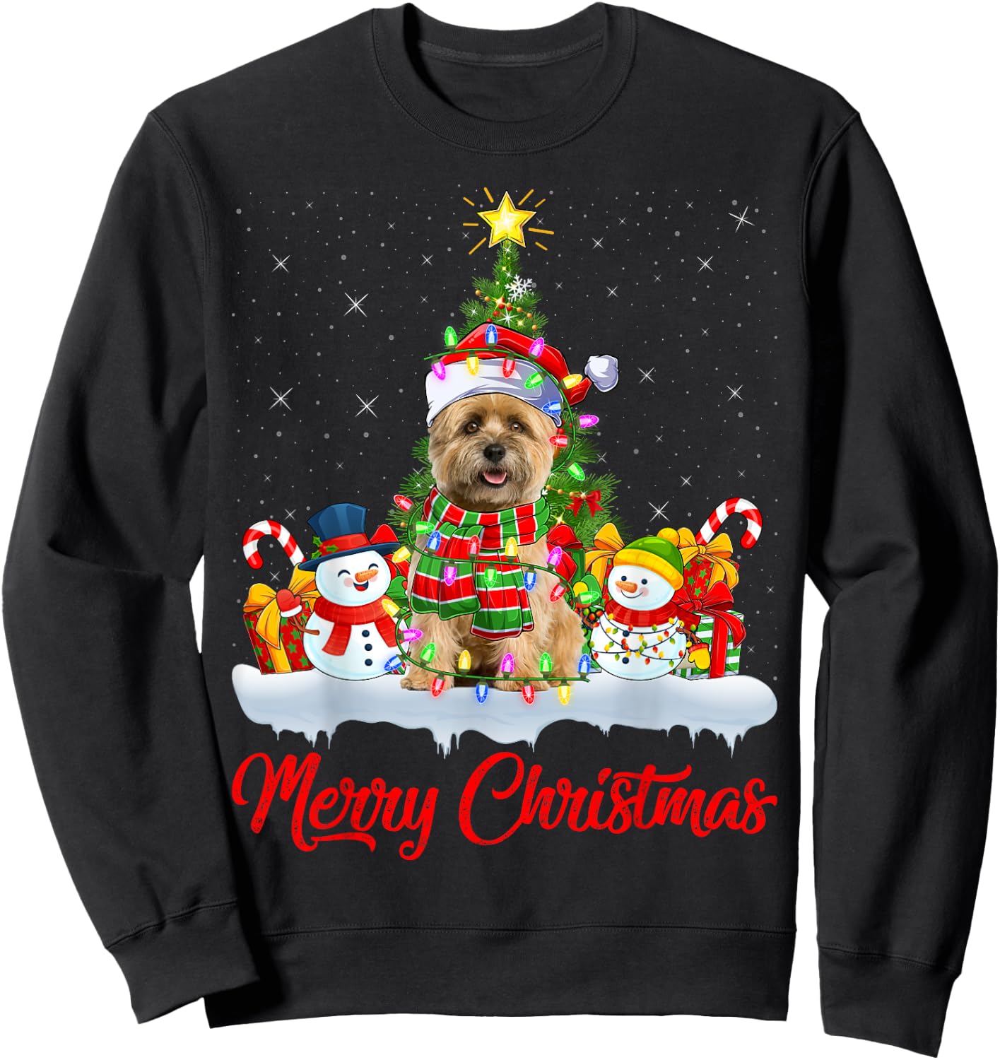 Cairn Terrier Dog Xmas Tree Lighting Cairn Terrier Christmas Men Women Kids Sweatshirt - Sweatshirt | Black