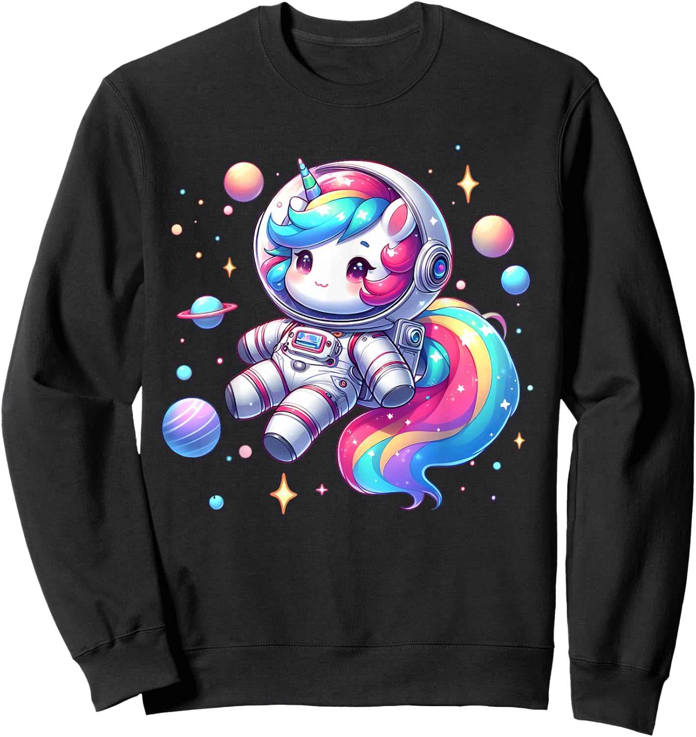 Astronaut Unicorn Floating in Cute Colorful Space Galaxy Sweatshirt - Sweatshirt | Black