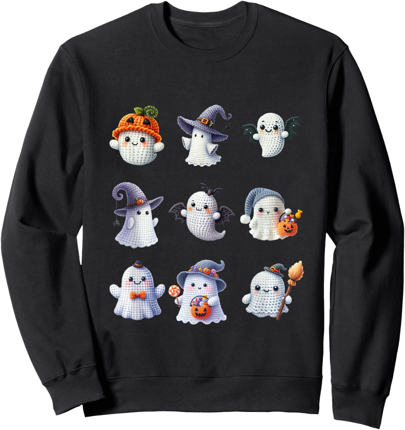 Halloween Crochet Lovers Cute Yarn Ghosts Knitter Sweatshirt - Sweatshirt | Black