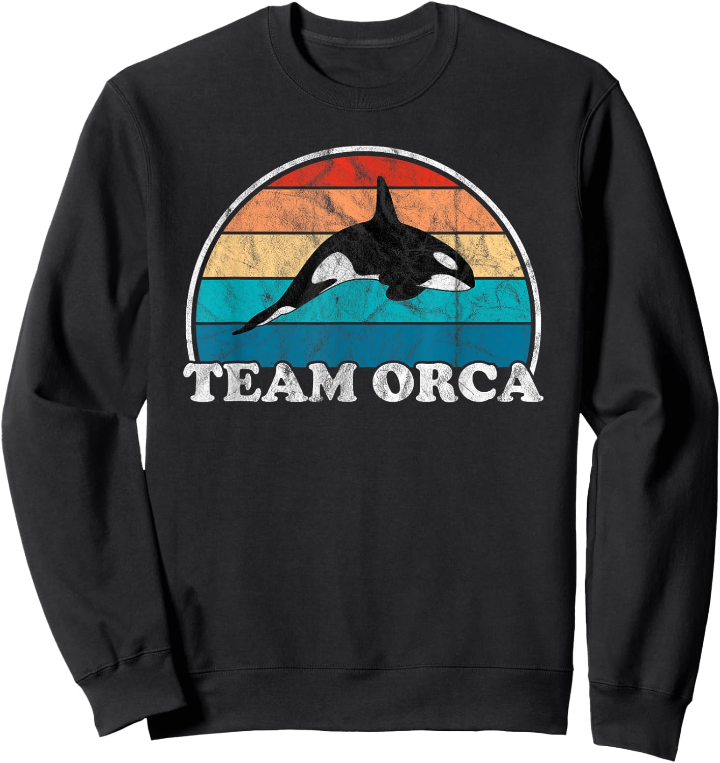 Team Orca - Whale Orcas Sea Ocean Retro Sunset Distressed Sweatshirt - Sweatshirt | Black